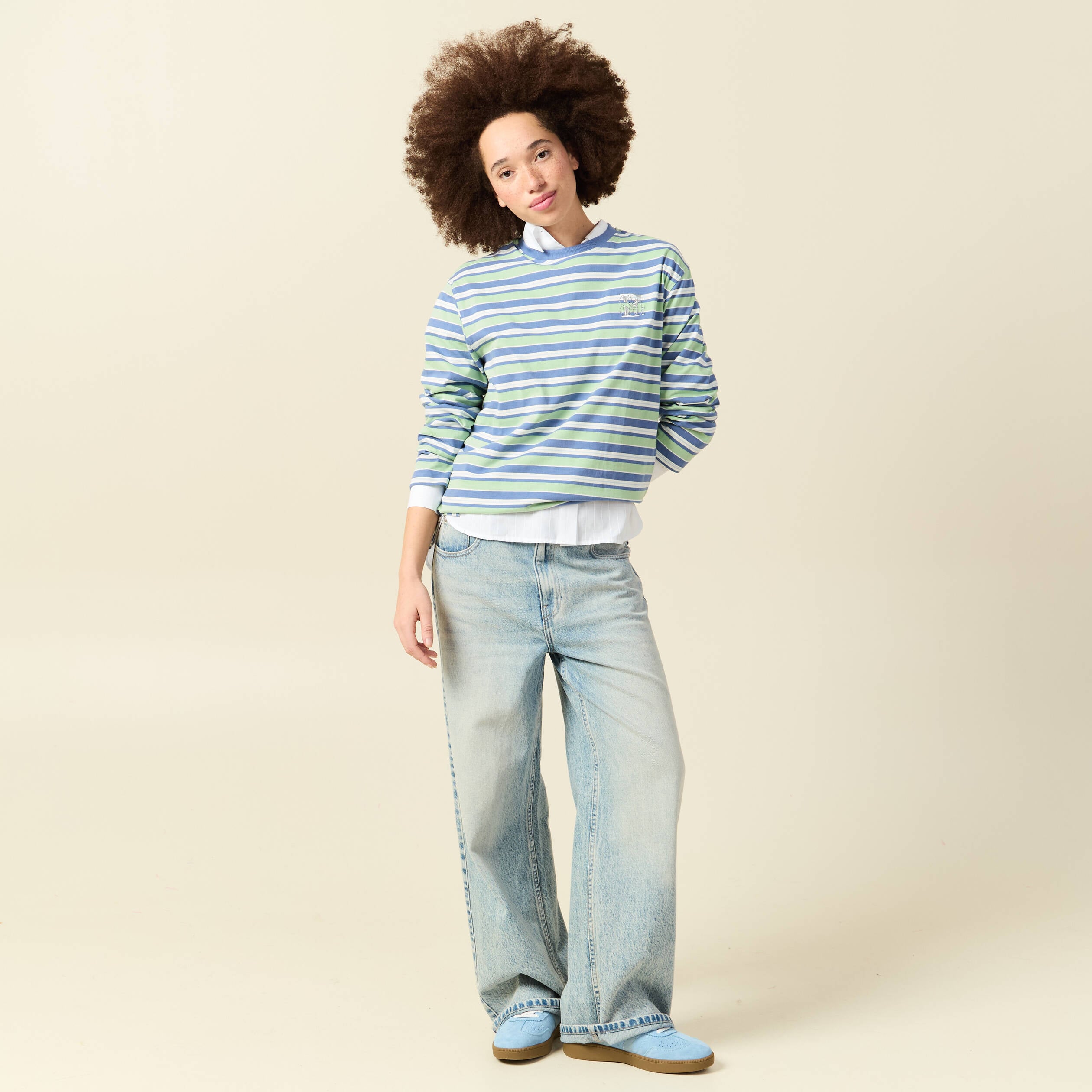T-shirt Fille Boden – Vert Rayé, Manches Longues, Taille 13-14 Ans, Excellent état