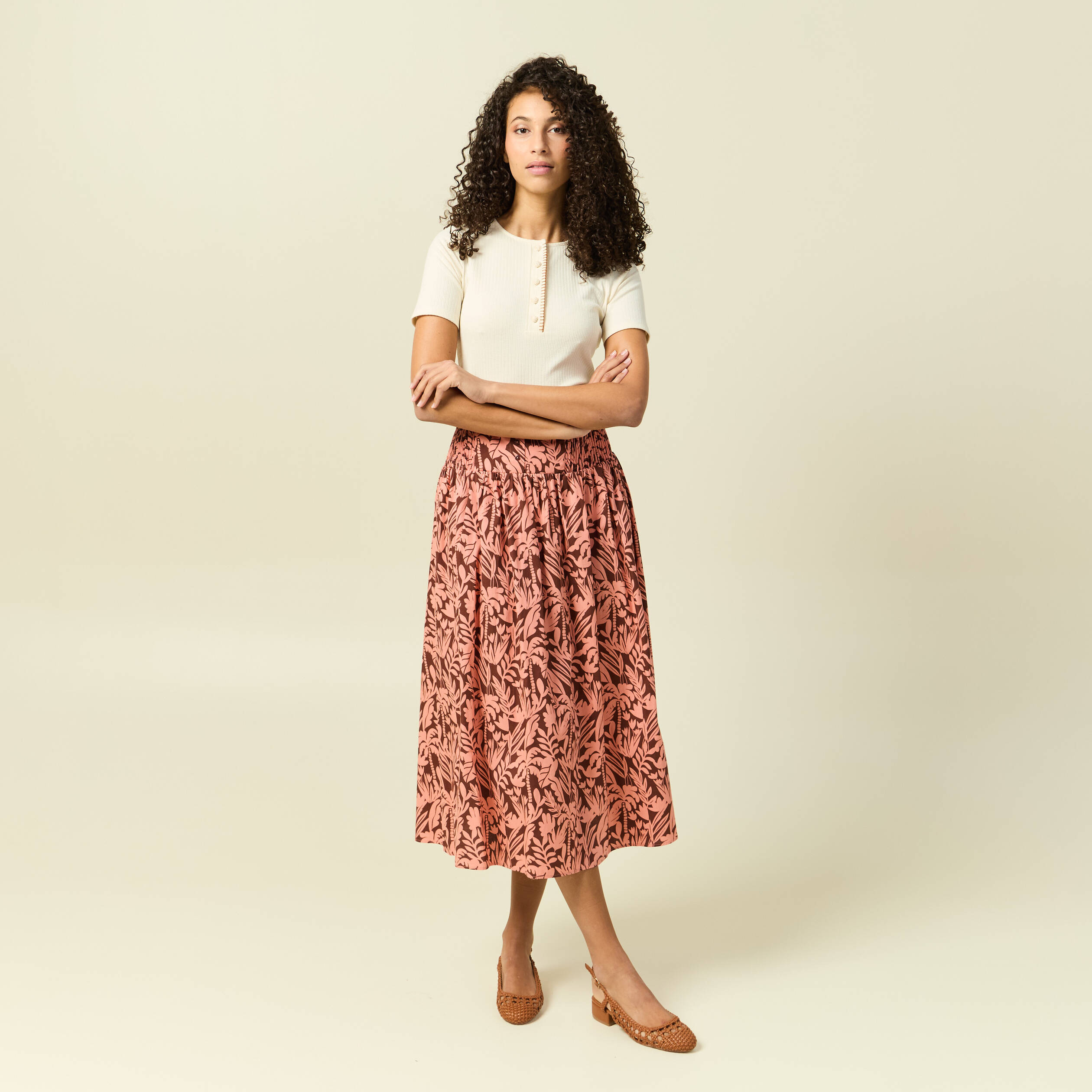 Jupe longue &eacute;vas&eacute;e en coton marron fonc&eacute; femme