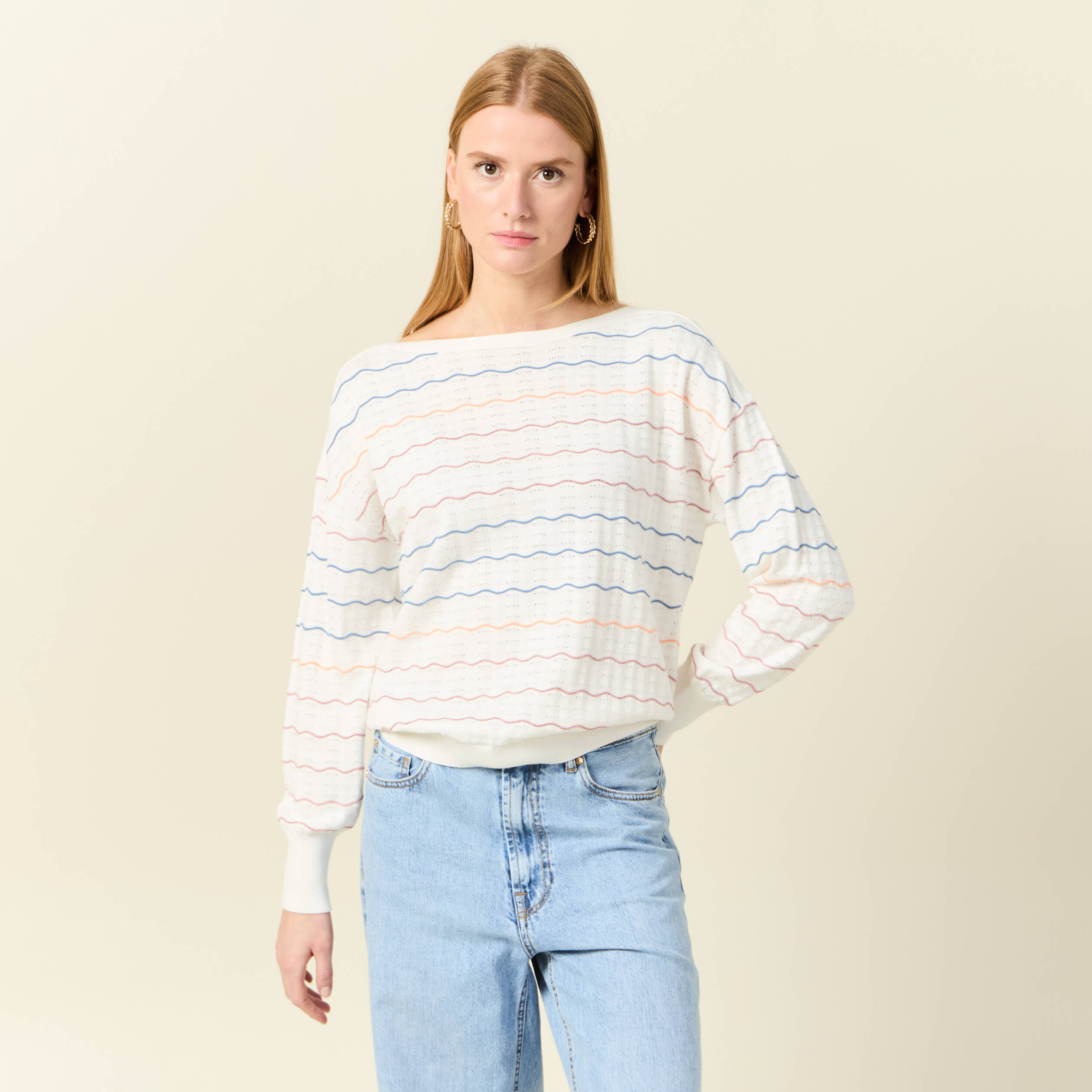 pull manches longues ajoure ecru femme Pull manches longues ajouré ecru femme