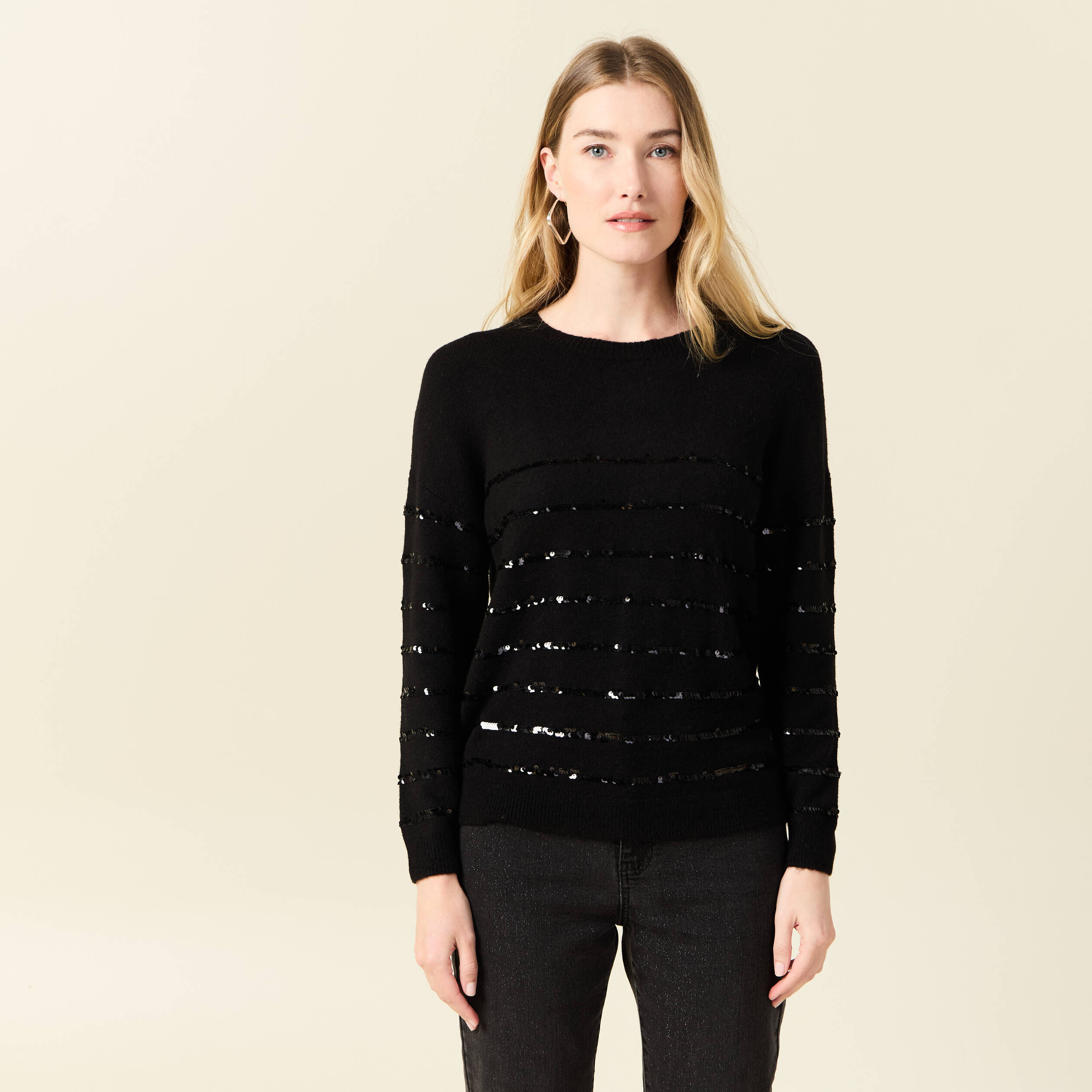 pull manches longues sequins noir femme Pull manches longues sequins noir femme