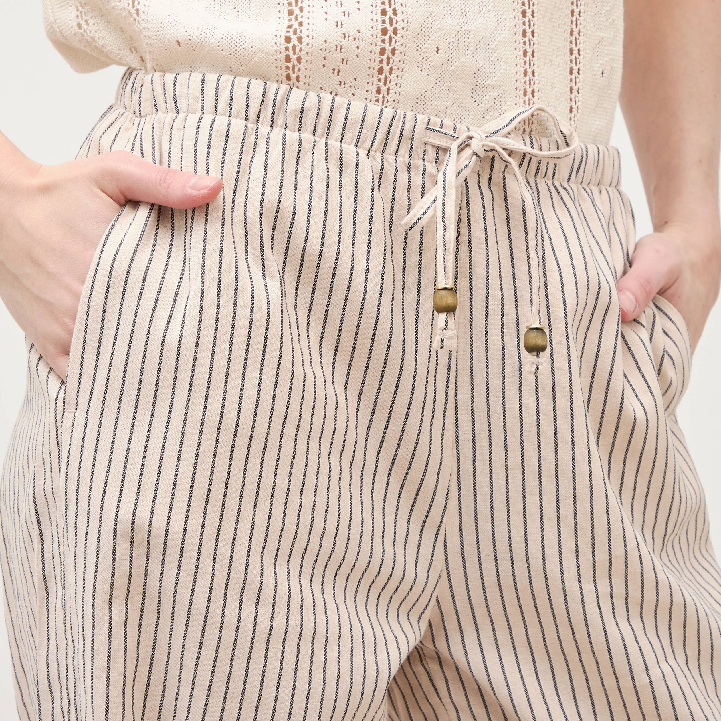 Pantalon taille standard ecru femme