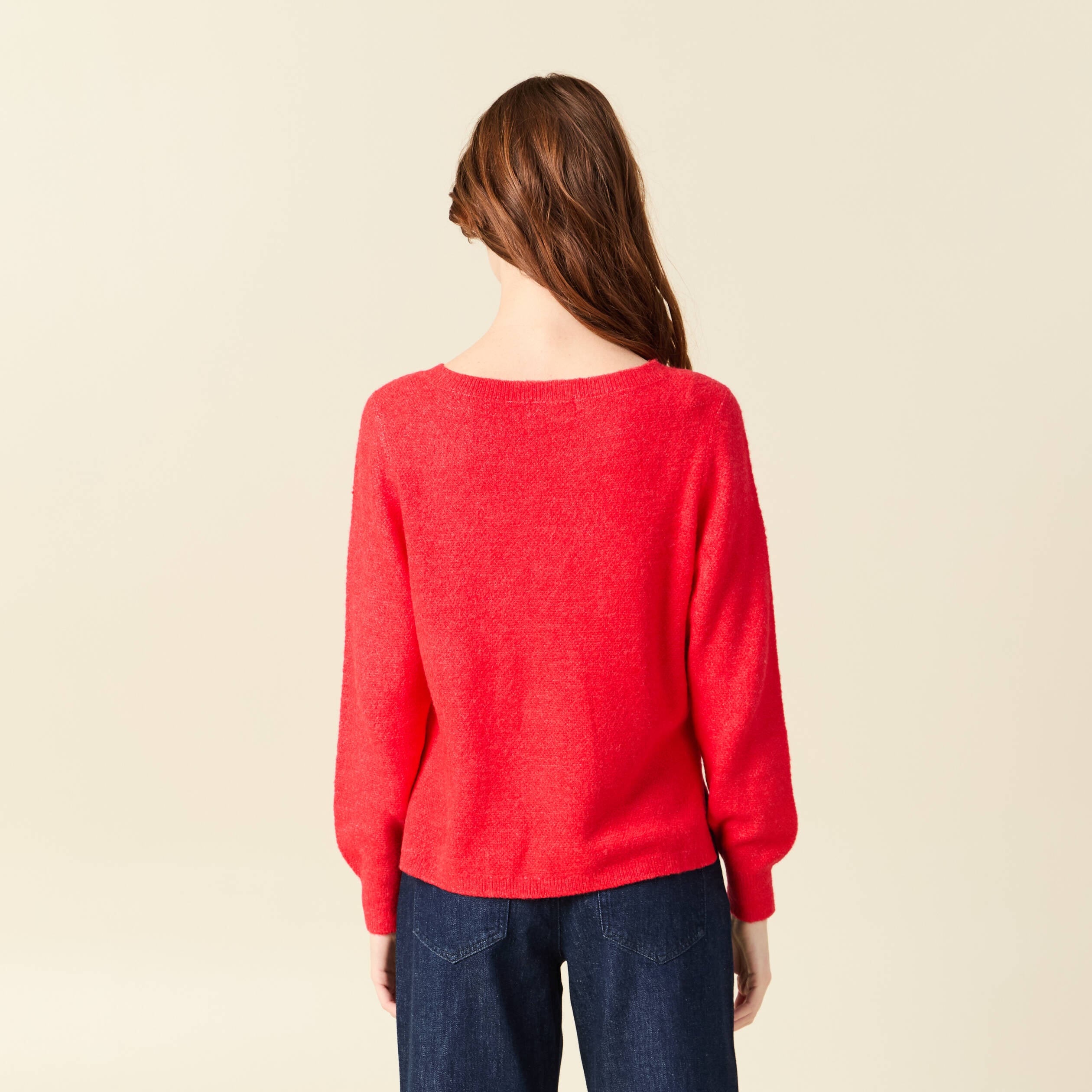 Pull col bateau manches longues rouge femme