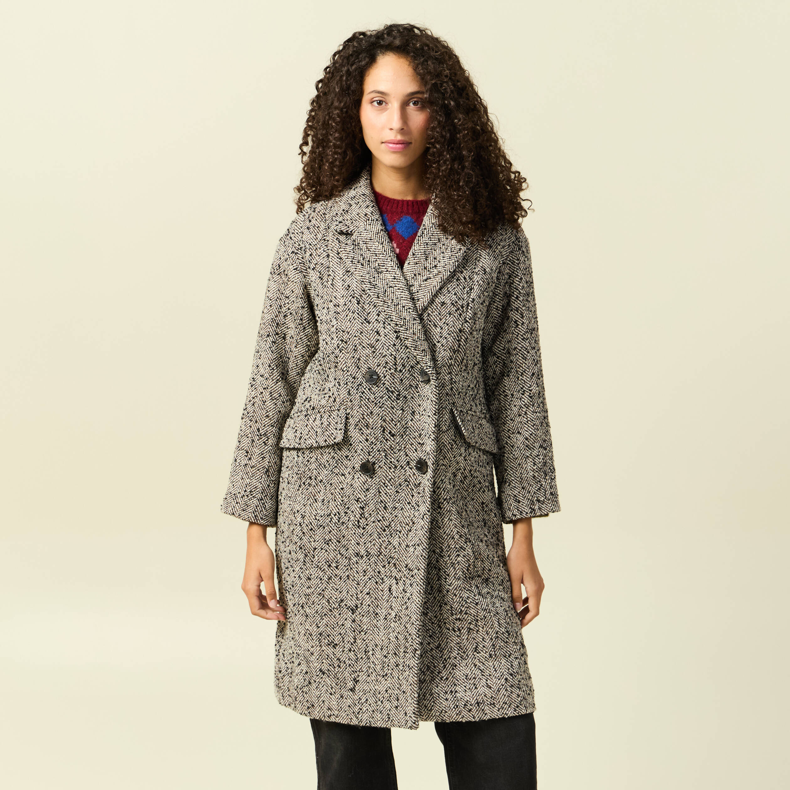 Manteau oversize col montant gris foncé femme Bonobo