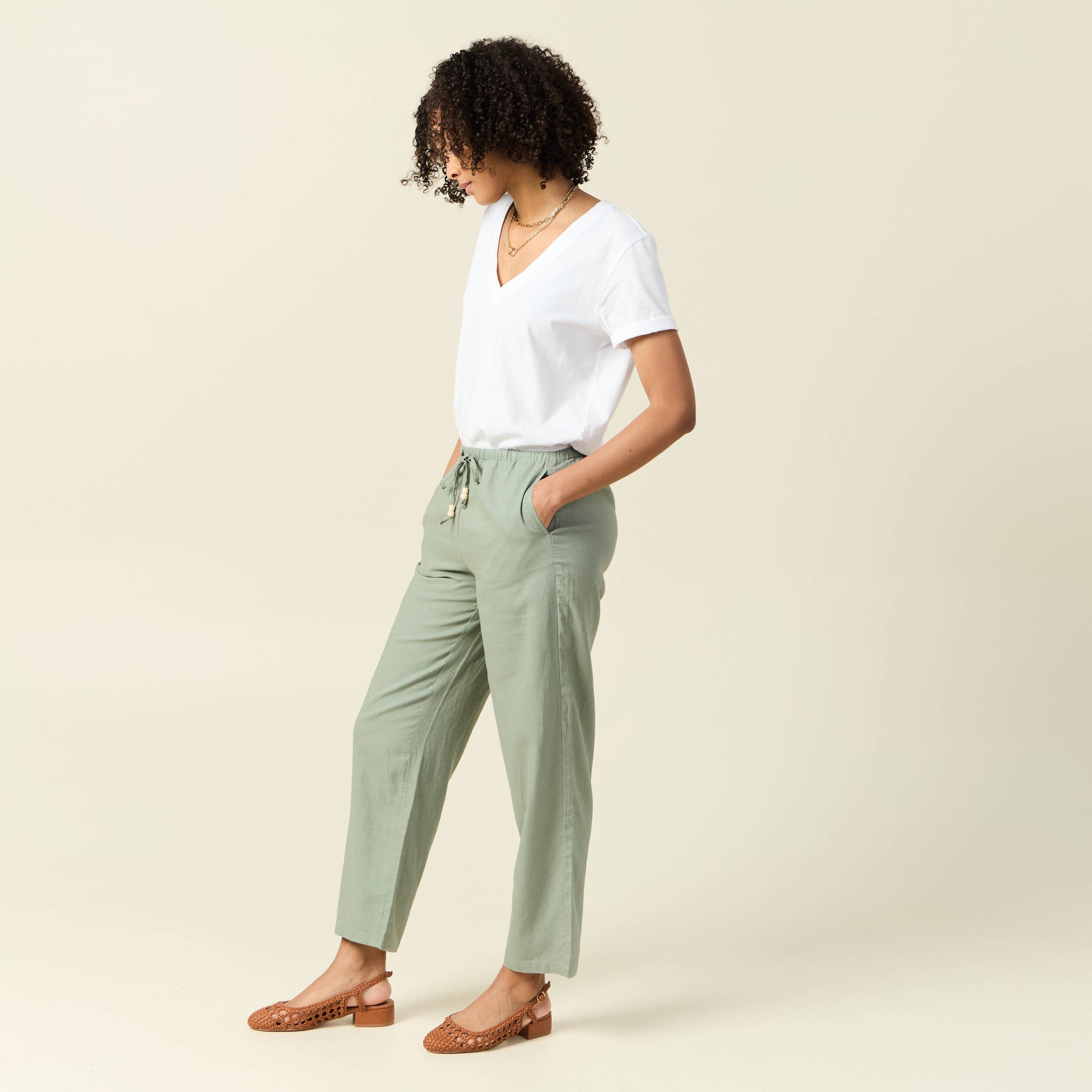 pantalon droit 78eme vert kaki femme Pantalon droit 7/8ème vert kaki femme