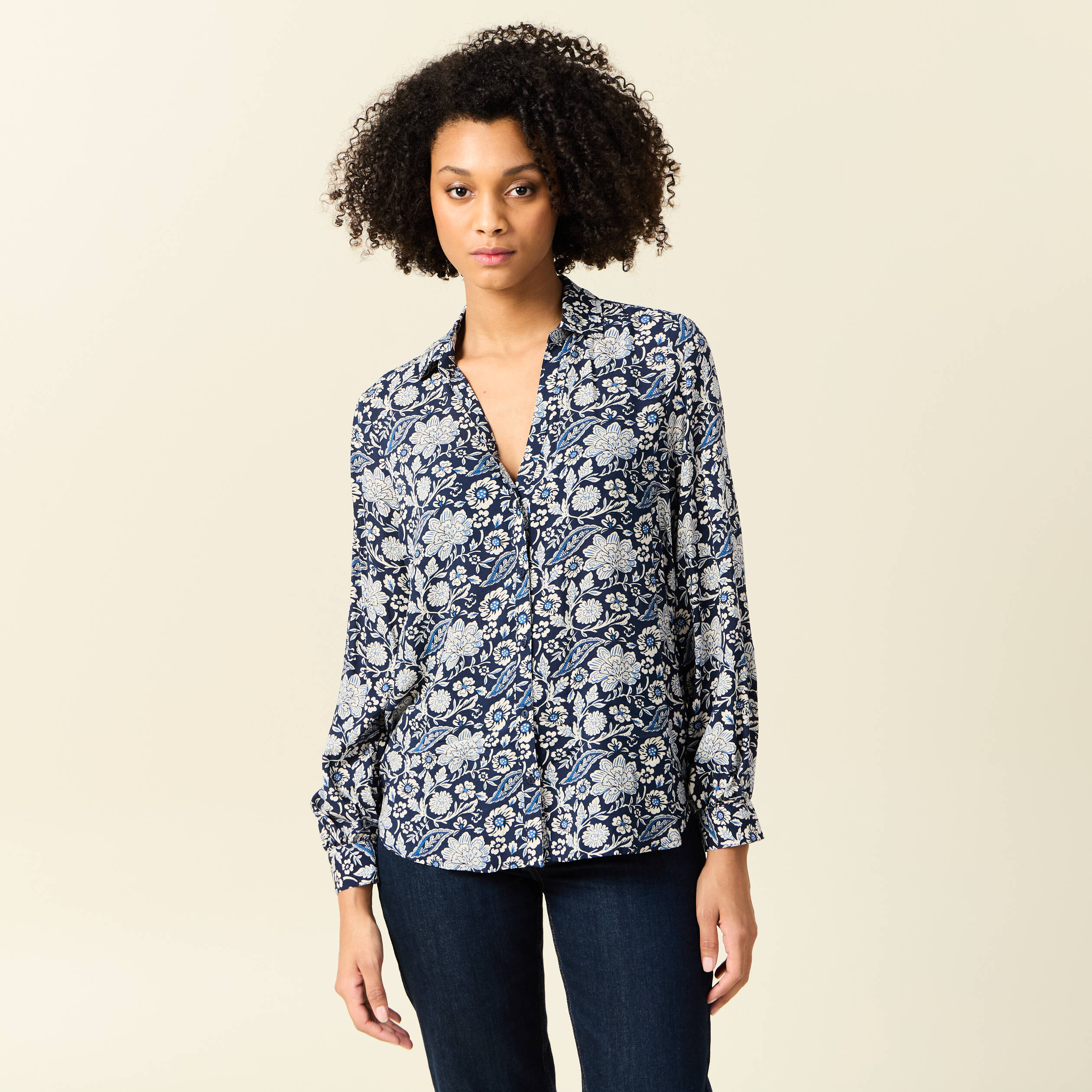 chemise manches longues fluide bleu marine femme Chemise manches longues fluide bleu marine femme