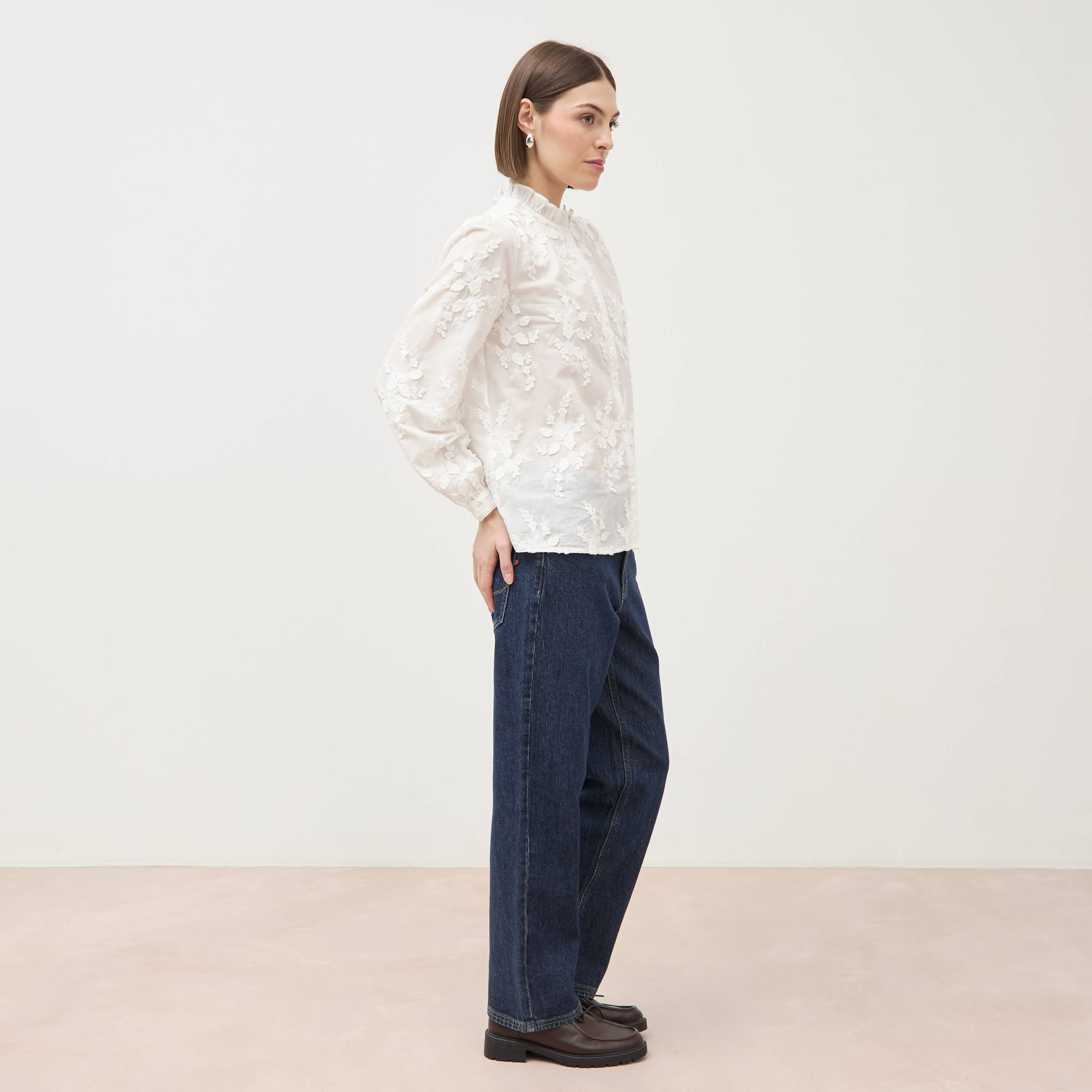 Chemise en coton manches longues ecru femme