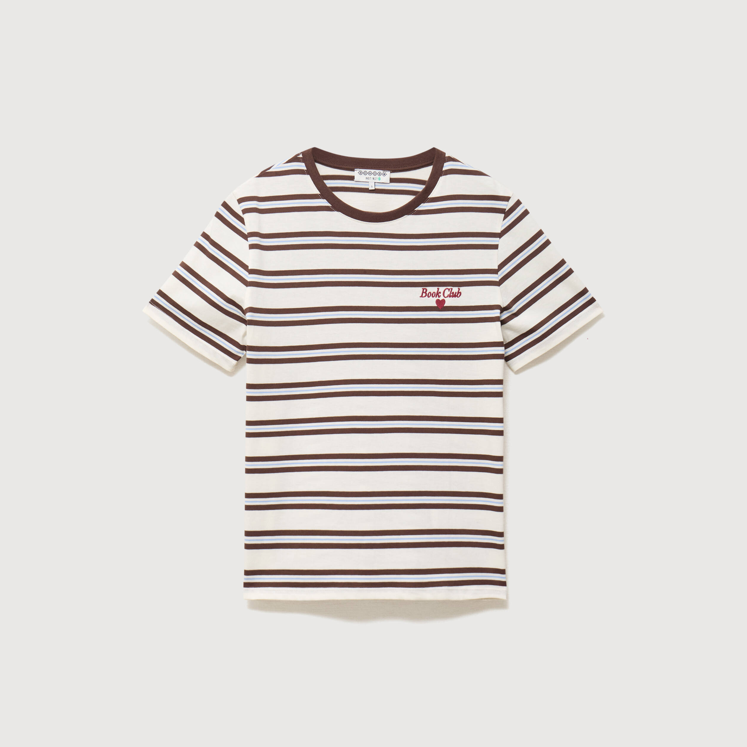 T-shirt ray&eacute; col rond manches courtes ivoire femme
