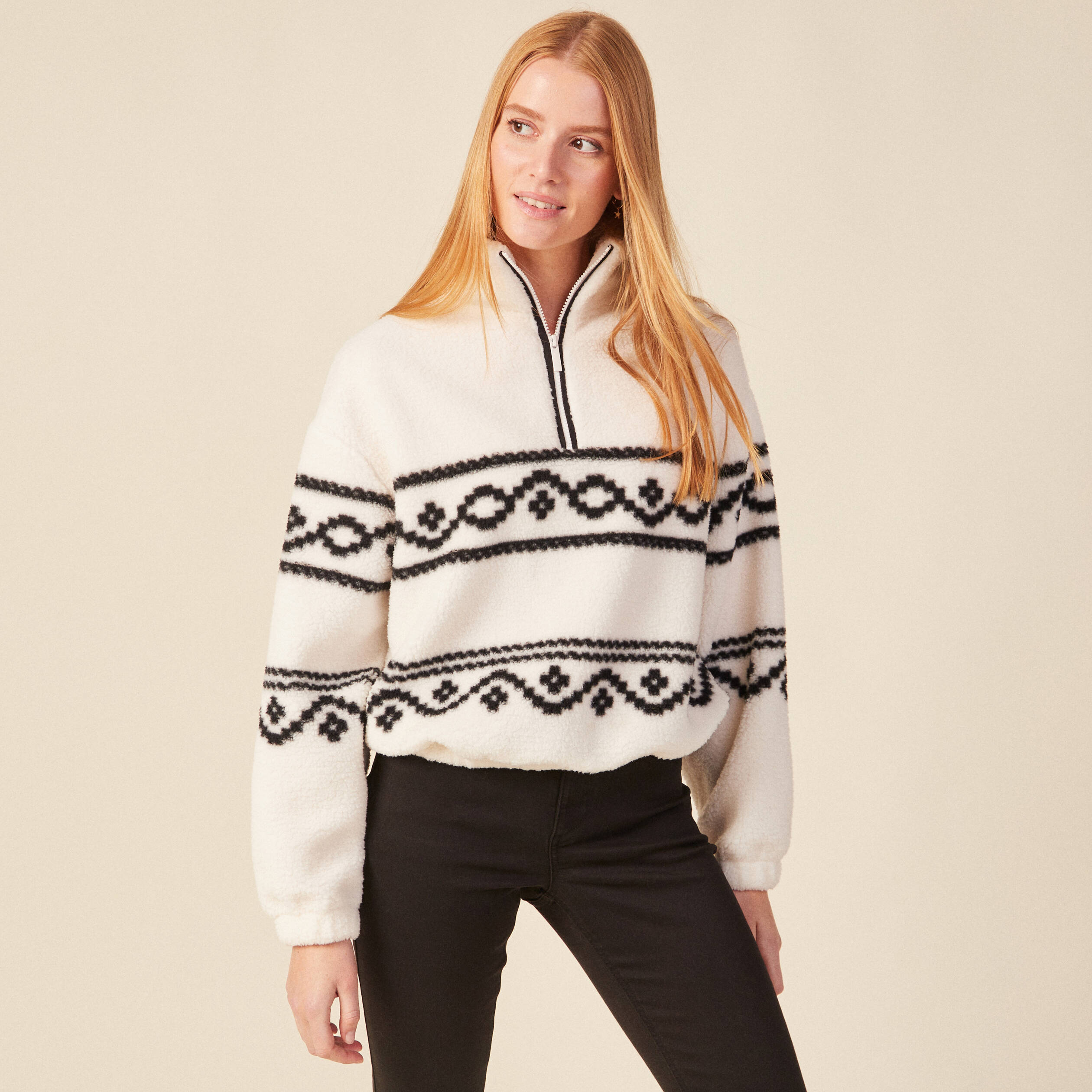 Sweat col camionneur ecru femme