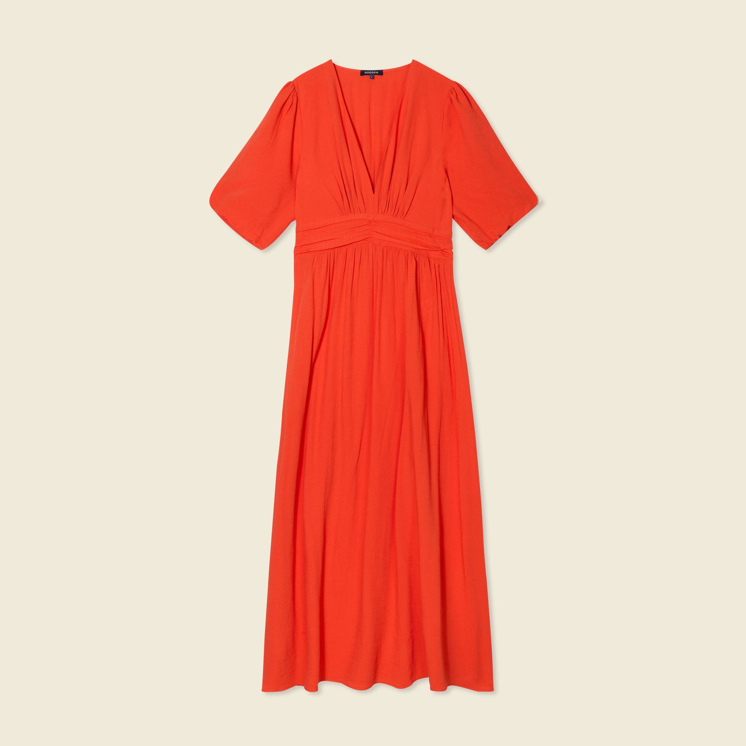 robe longue evasee orange femme Robe longue évasée orange femme