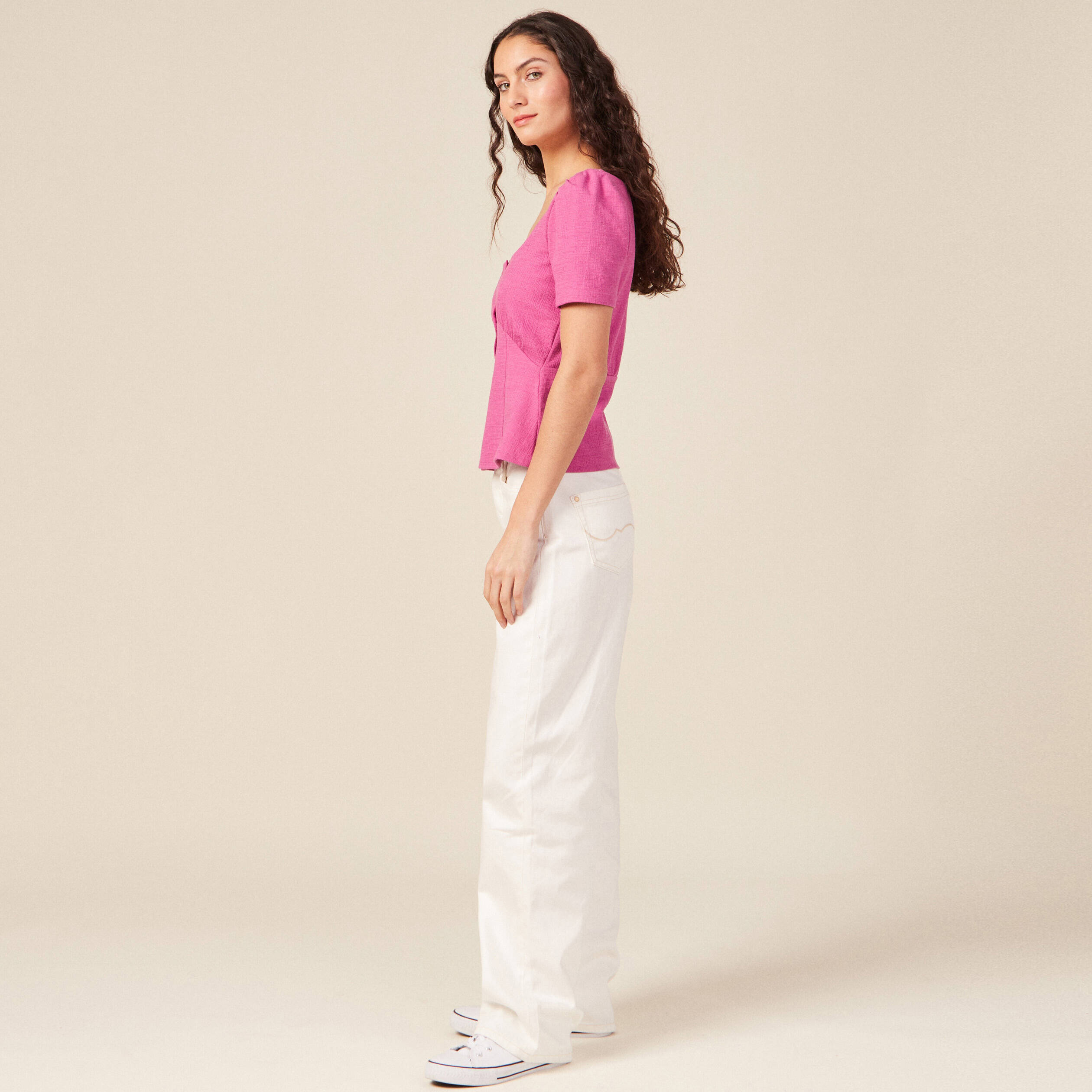 t shirt manches courtes rose framboise femme T-shirt manches courtes rose framboise femme