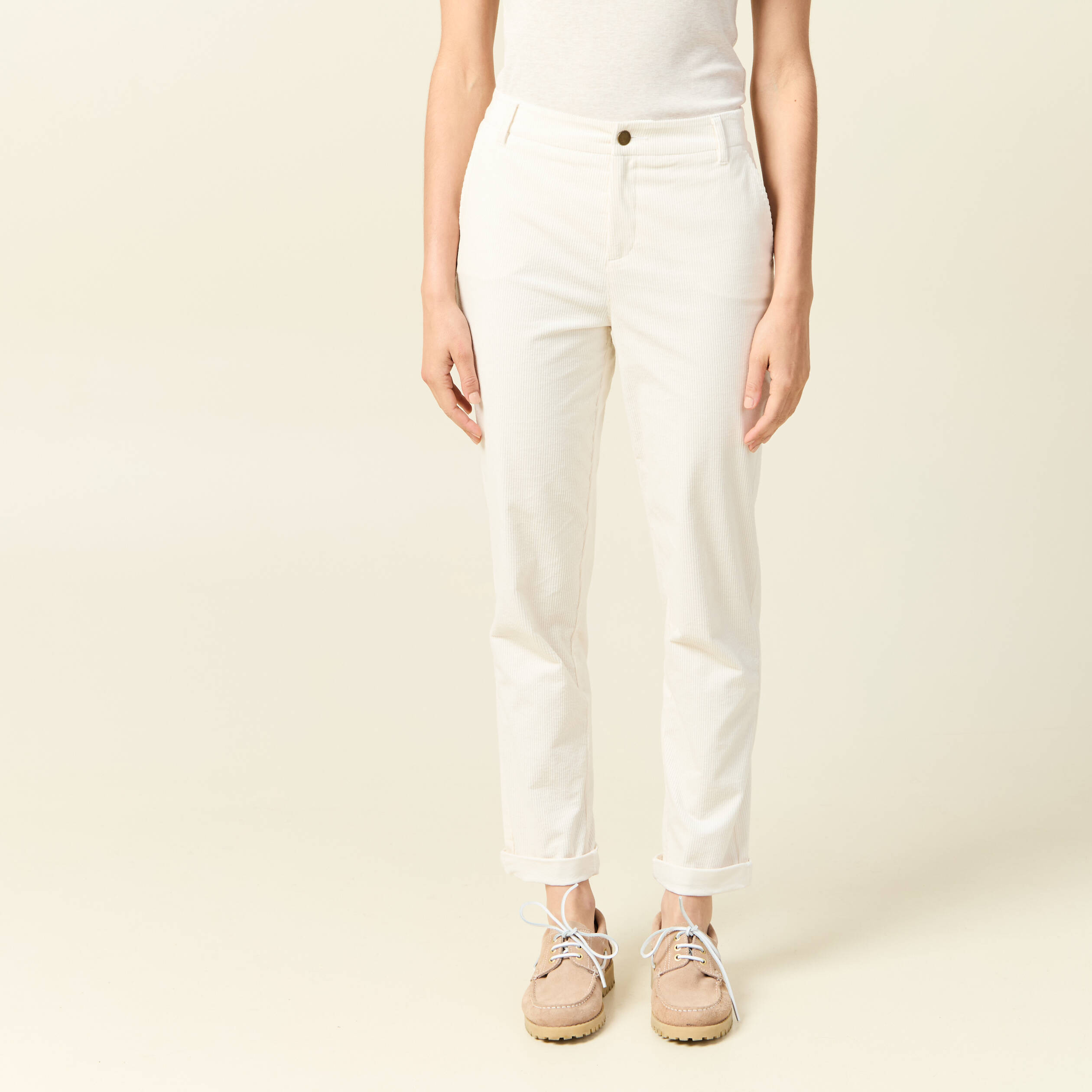 Pantalon large 7/8&egrave;me taille haute ecru femme