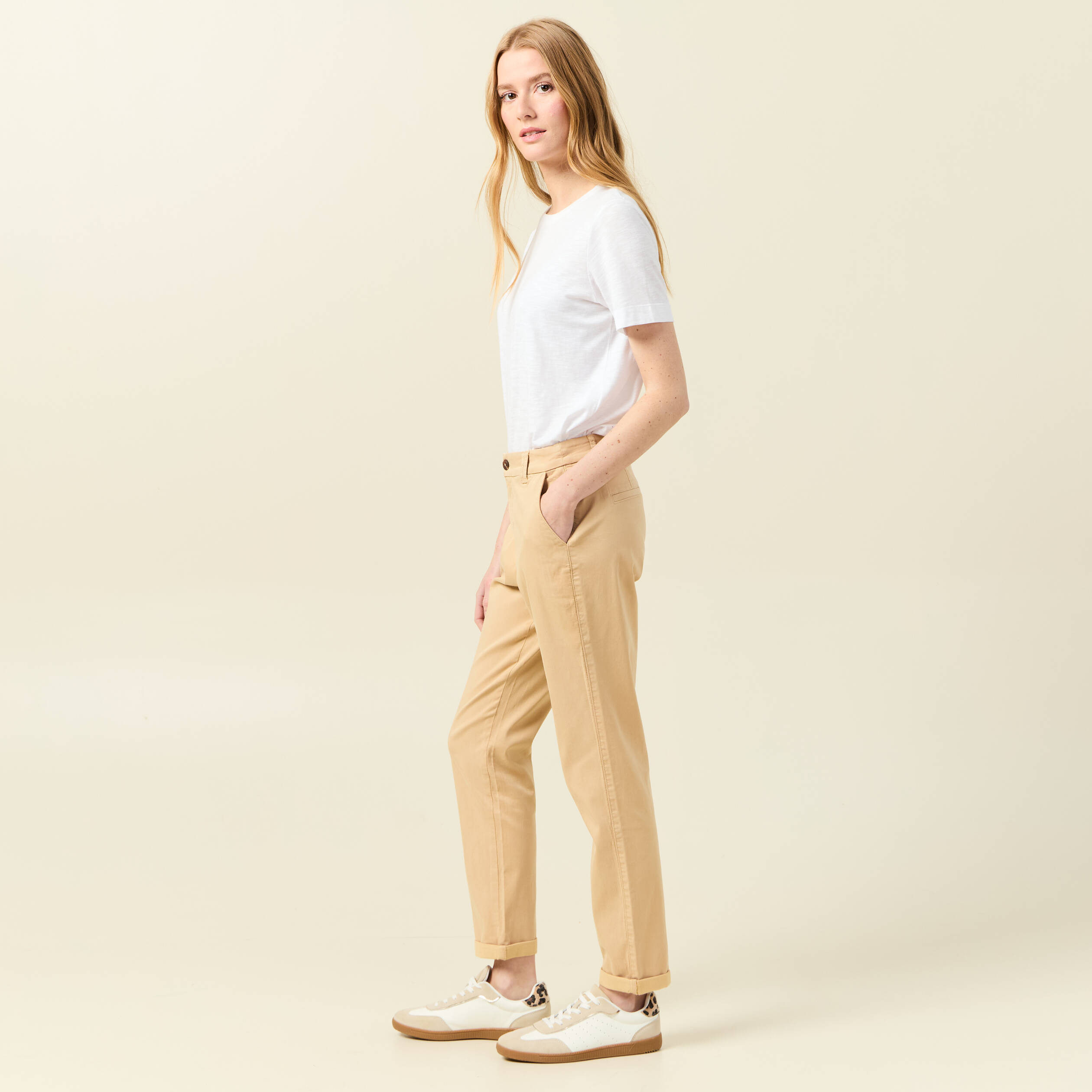 pantalon chino cigarette beige femme Pantalon chino cigarette beige femme