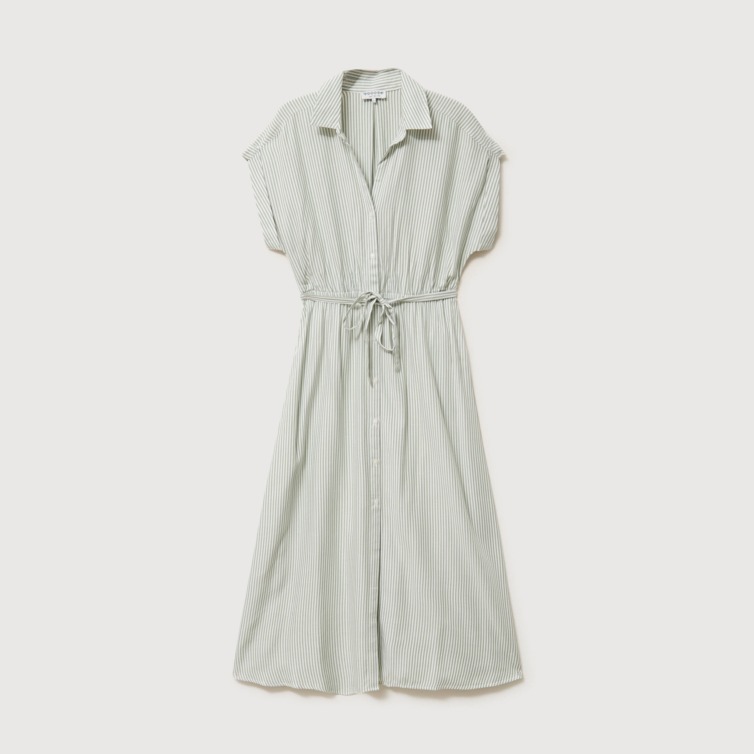 Robe longue &eacute;vas&eacute;e ceintur&eacute;e vert olive femme