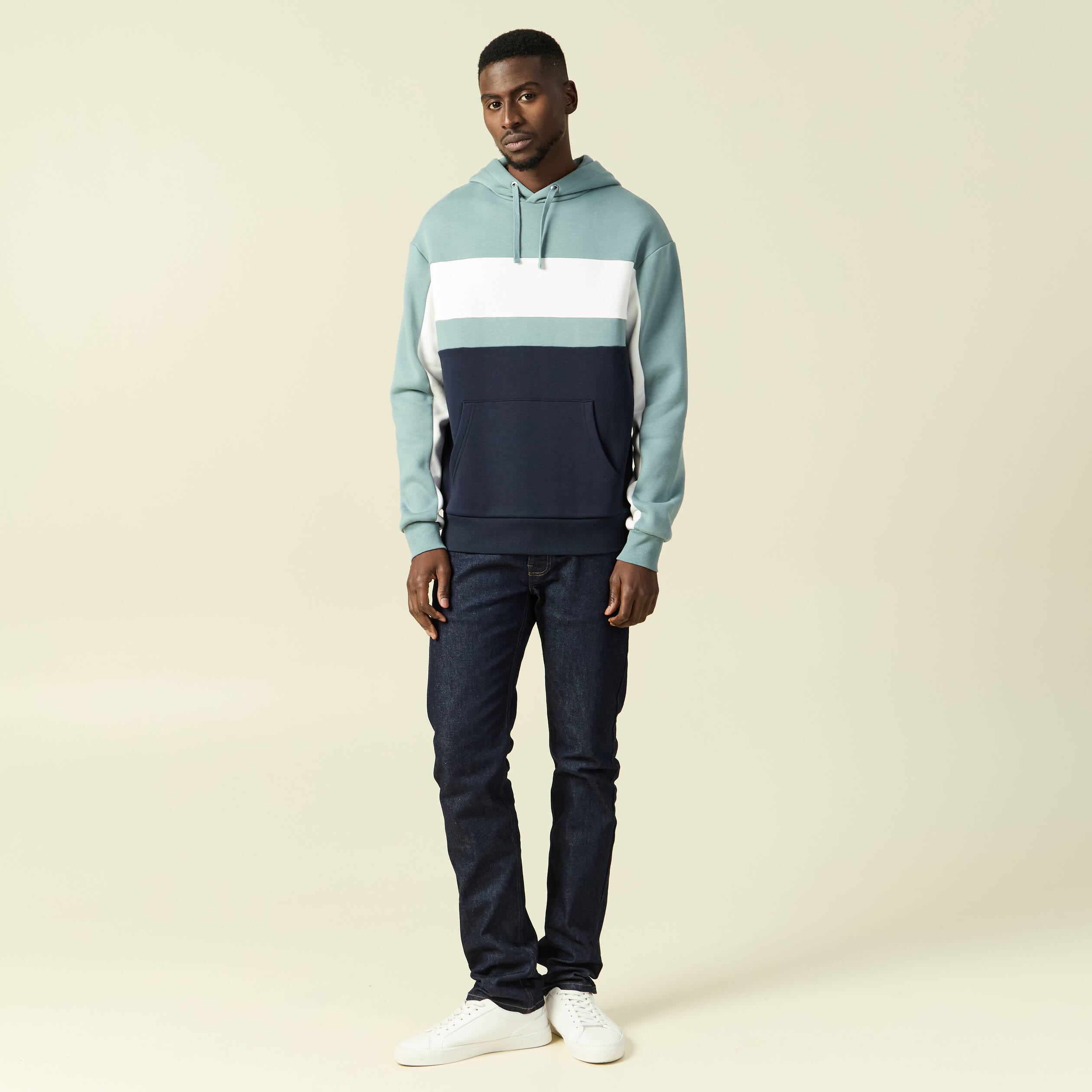 Sweat &agrave; capuche manches longues bleu gris homme