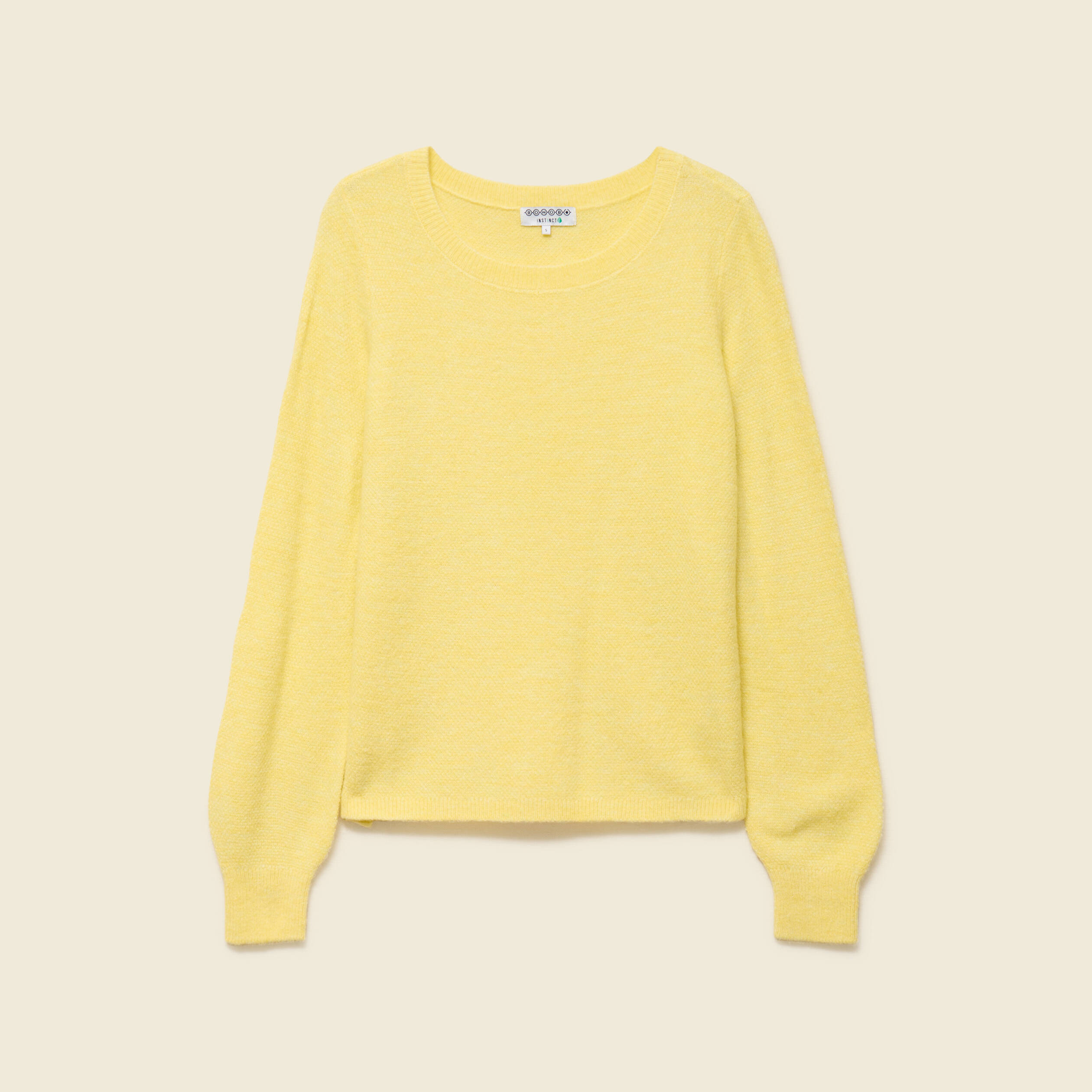 Pull col bateau manches longues jaune clair femme
