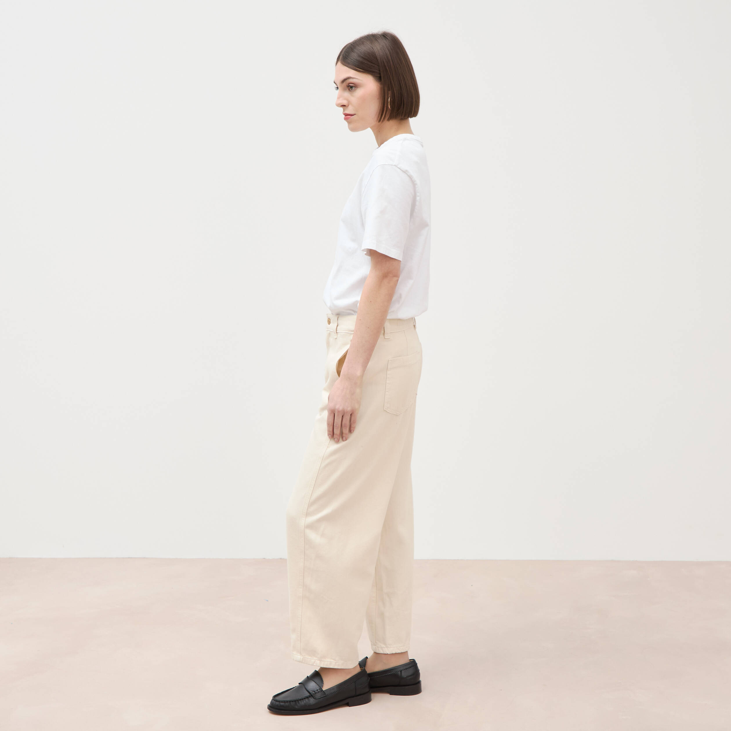 Jeans slouchy taille haute denim blanc femme