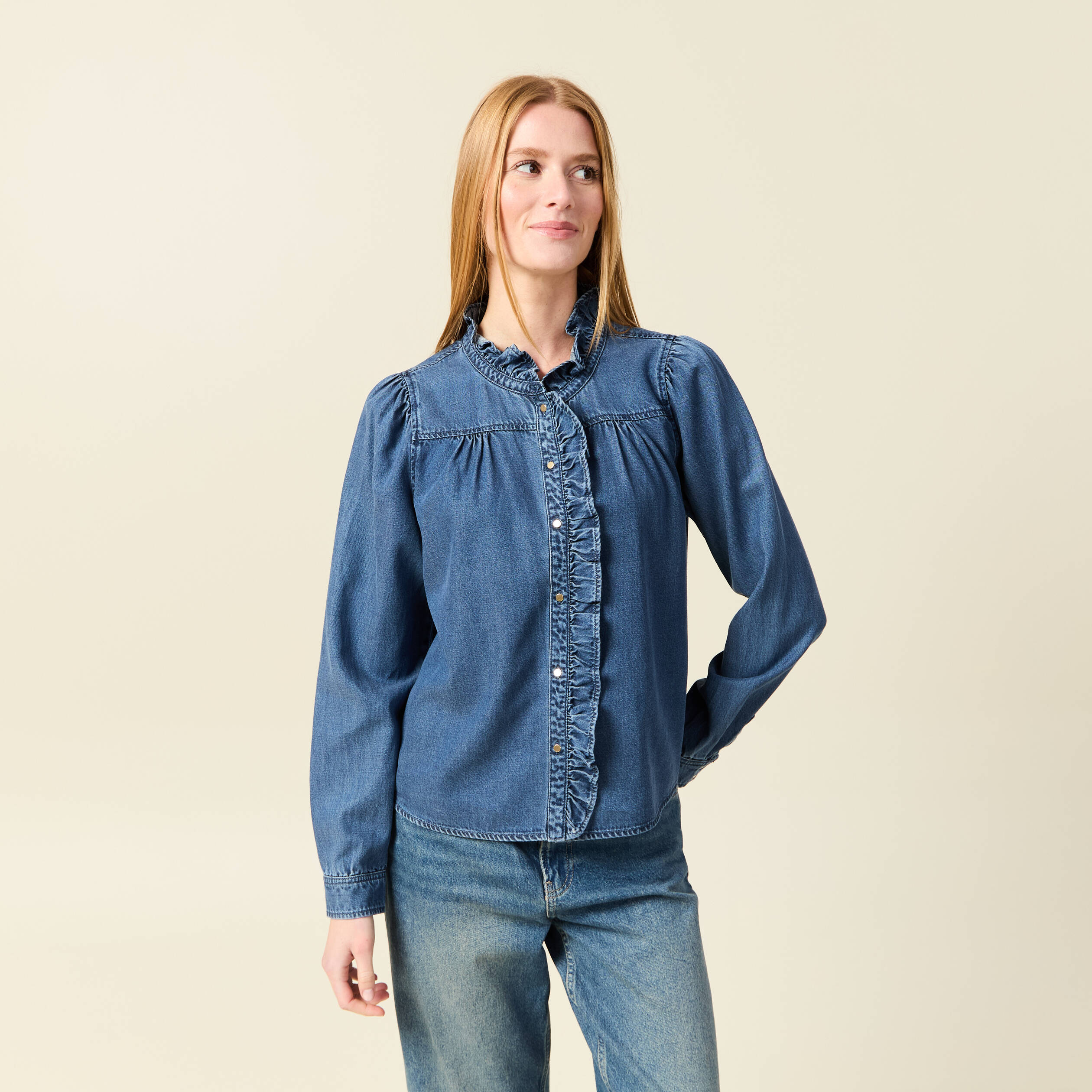 Chemise en jeans manches longues denim stone femme Bonobo