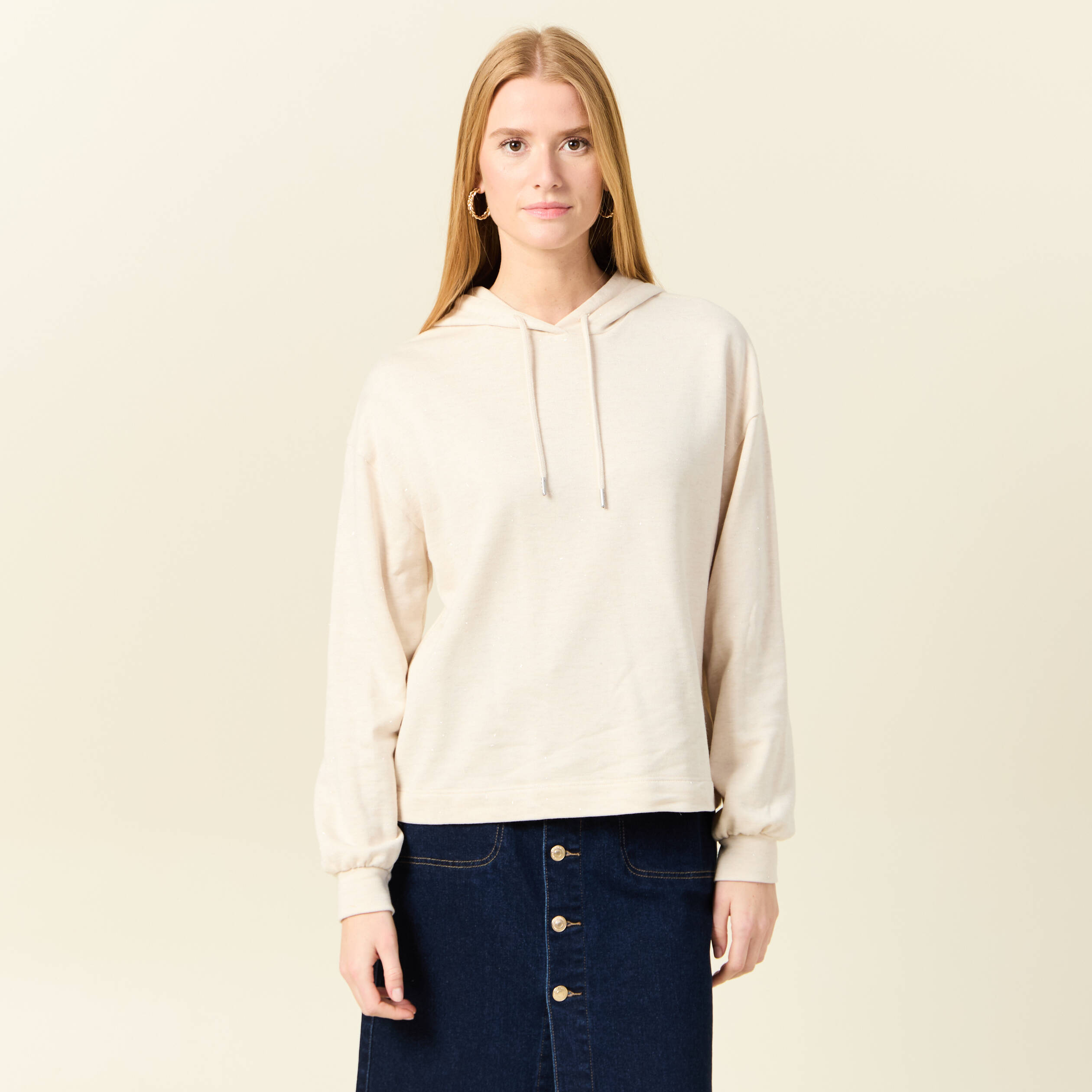 sweat a capuche brillant creme femme Sweat à capuche brillant creme femme