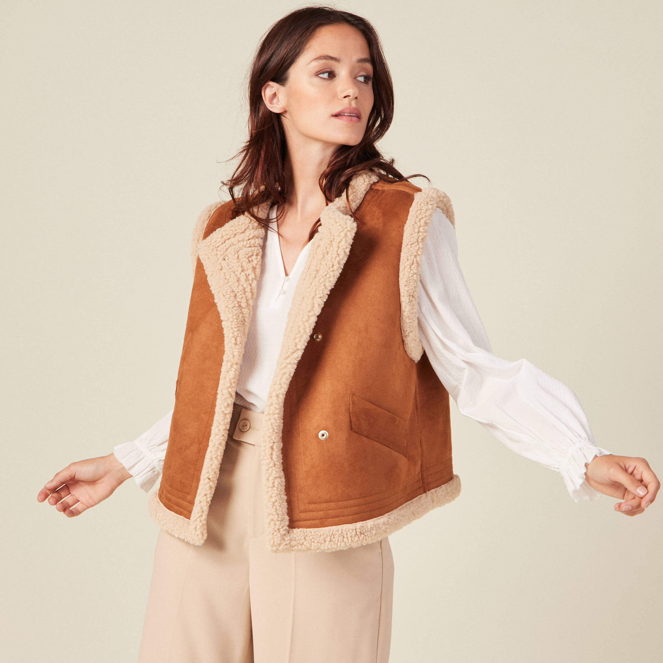 Veste sans manches suédine marron femme