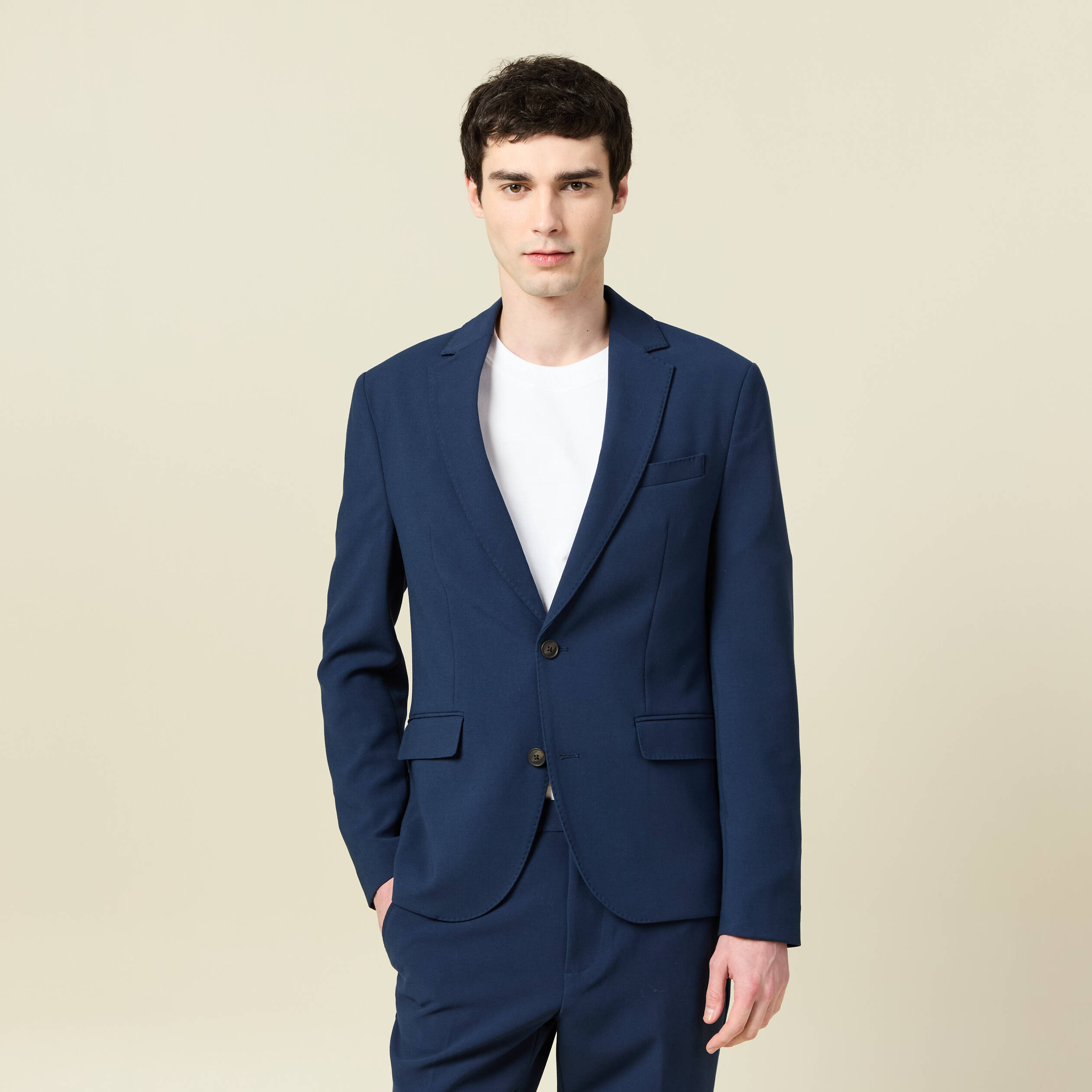 Blazer manches longues col tailleur bleu marine homme