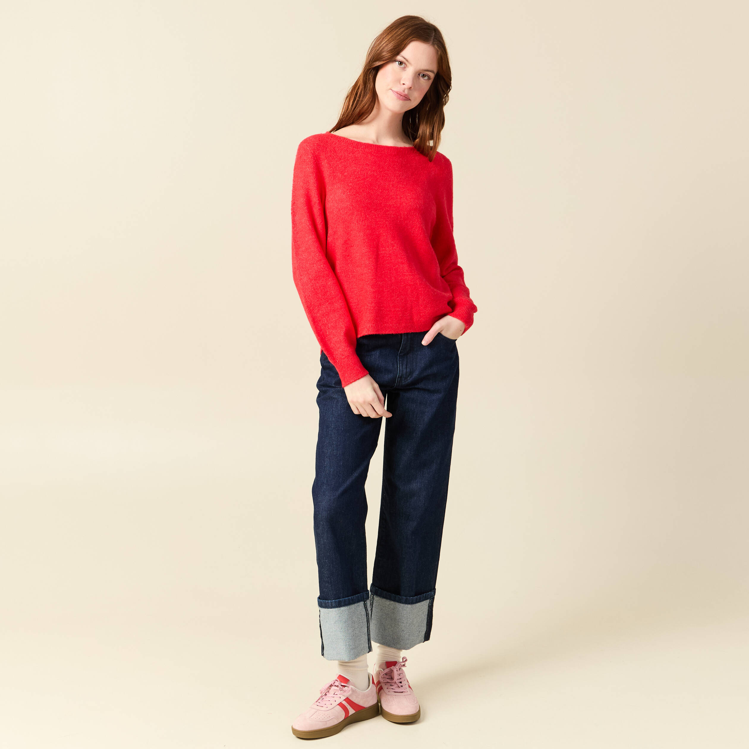 Pull bourgogne col bateau femme