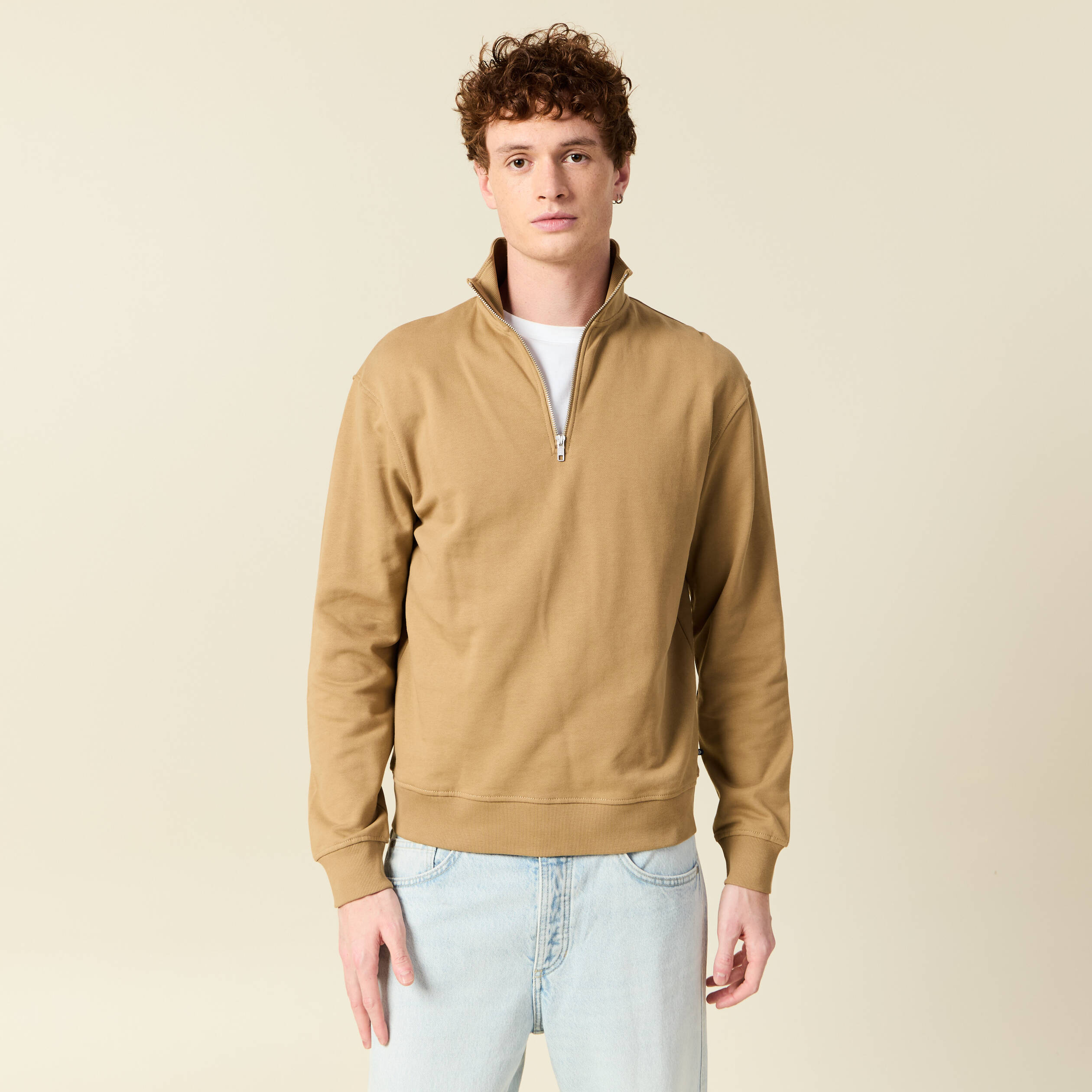 Sweat manches longues en coton beige homme