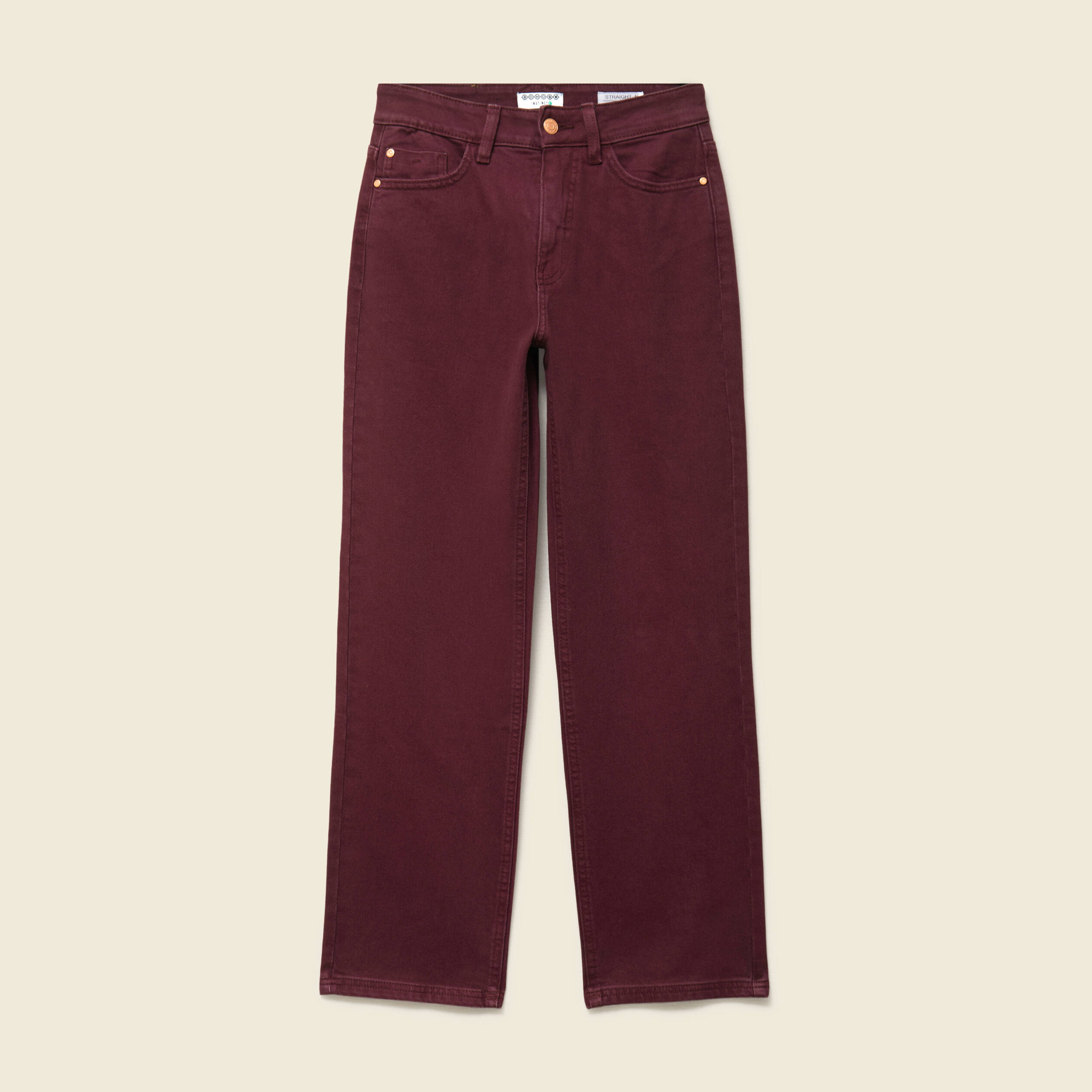 Jeans droit 7/8&egrave;me taille standard bordeaux femme