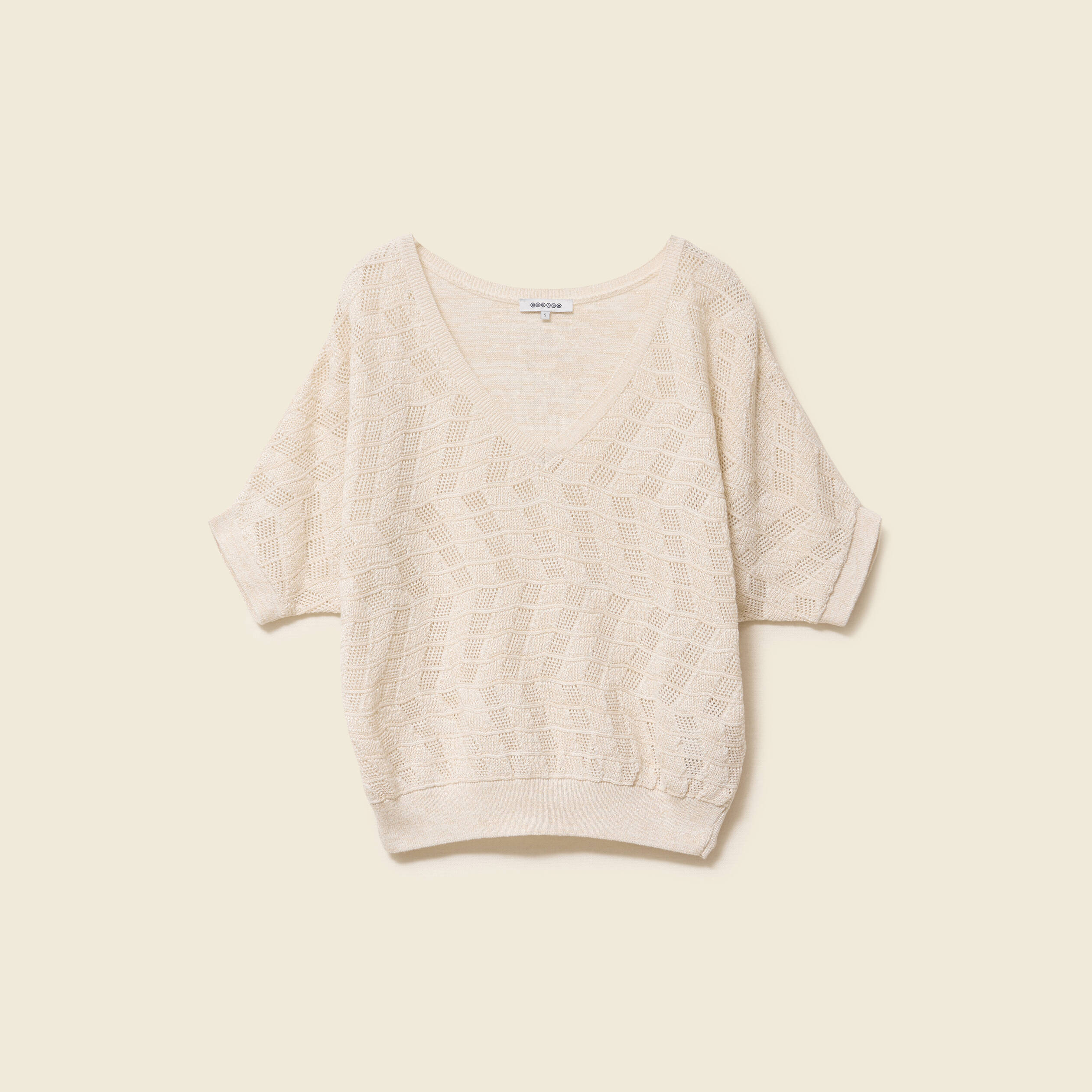 pull col v manches coudes creme femme Pull col V manches coudes creme femme