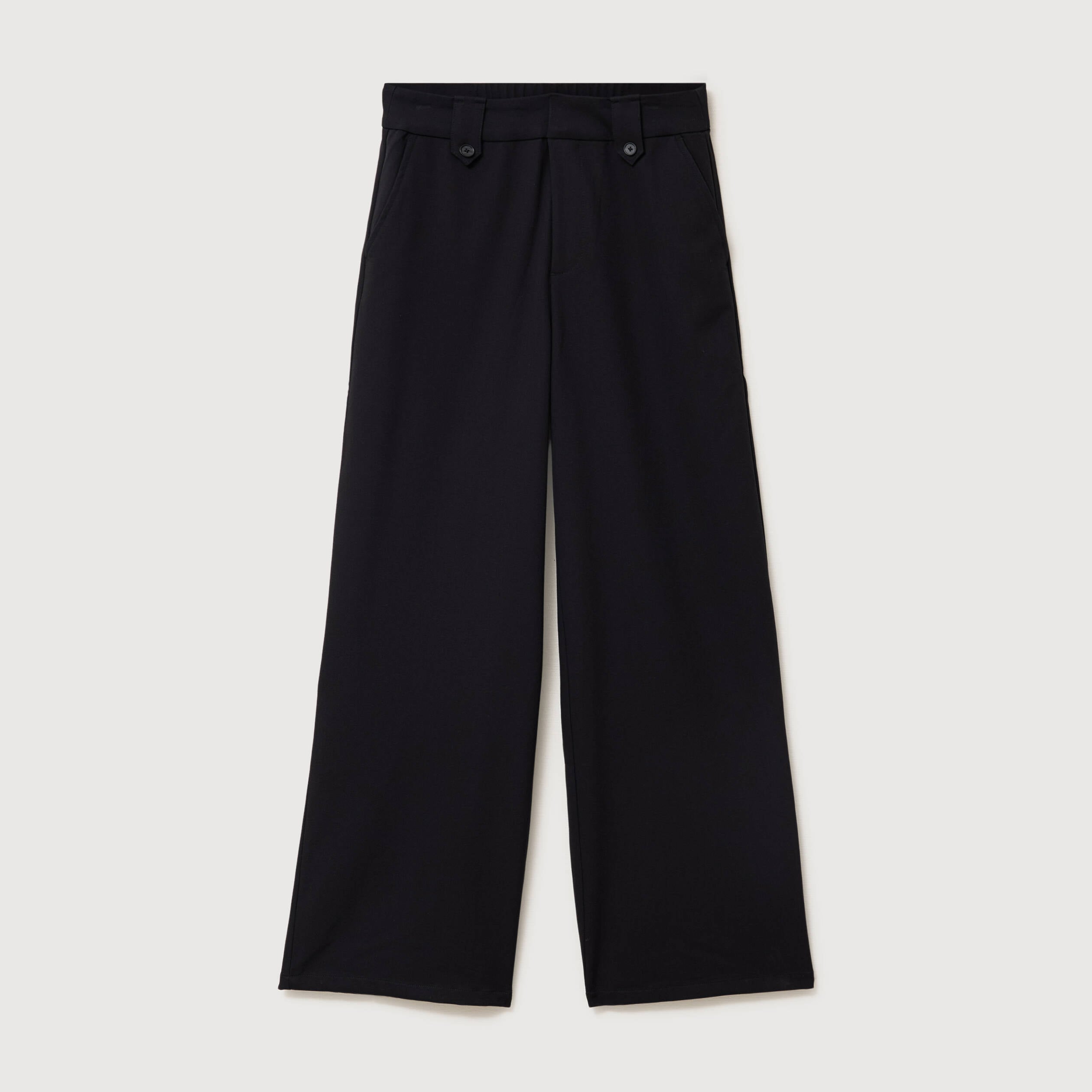 Pantalon large taille haute fluide noir femme