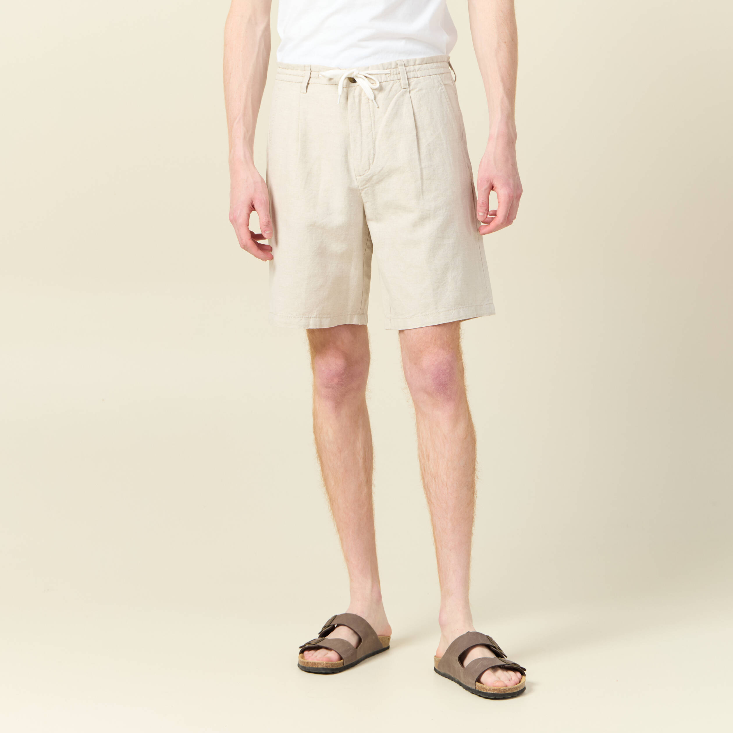 bermuda droite a coulisse beige homme Bermuda droite à coulisse beige homme