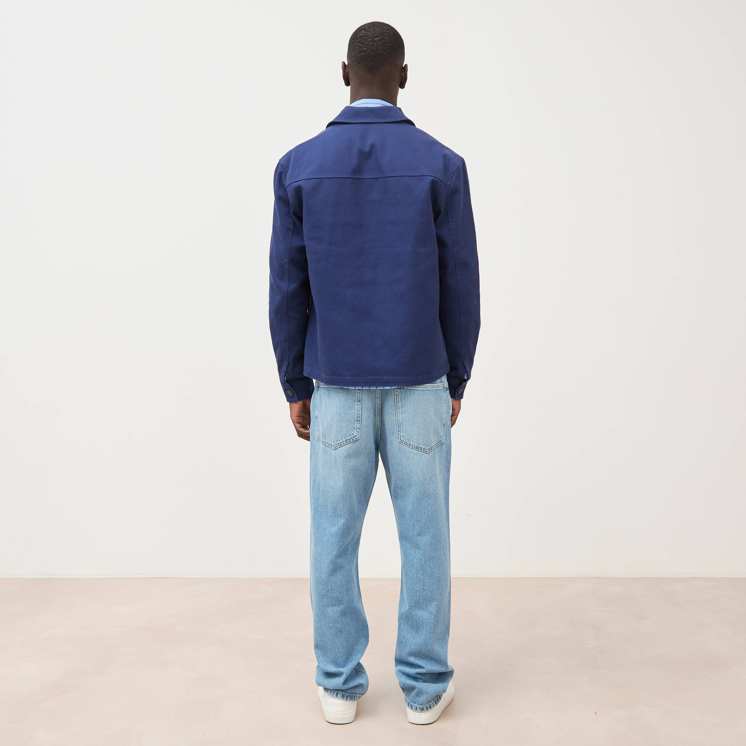 Surchemise droite en coton bleu fonc&eacute; homme