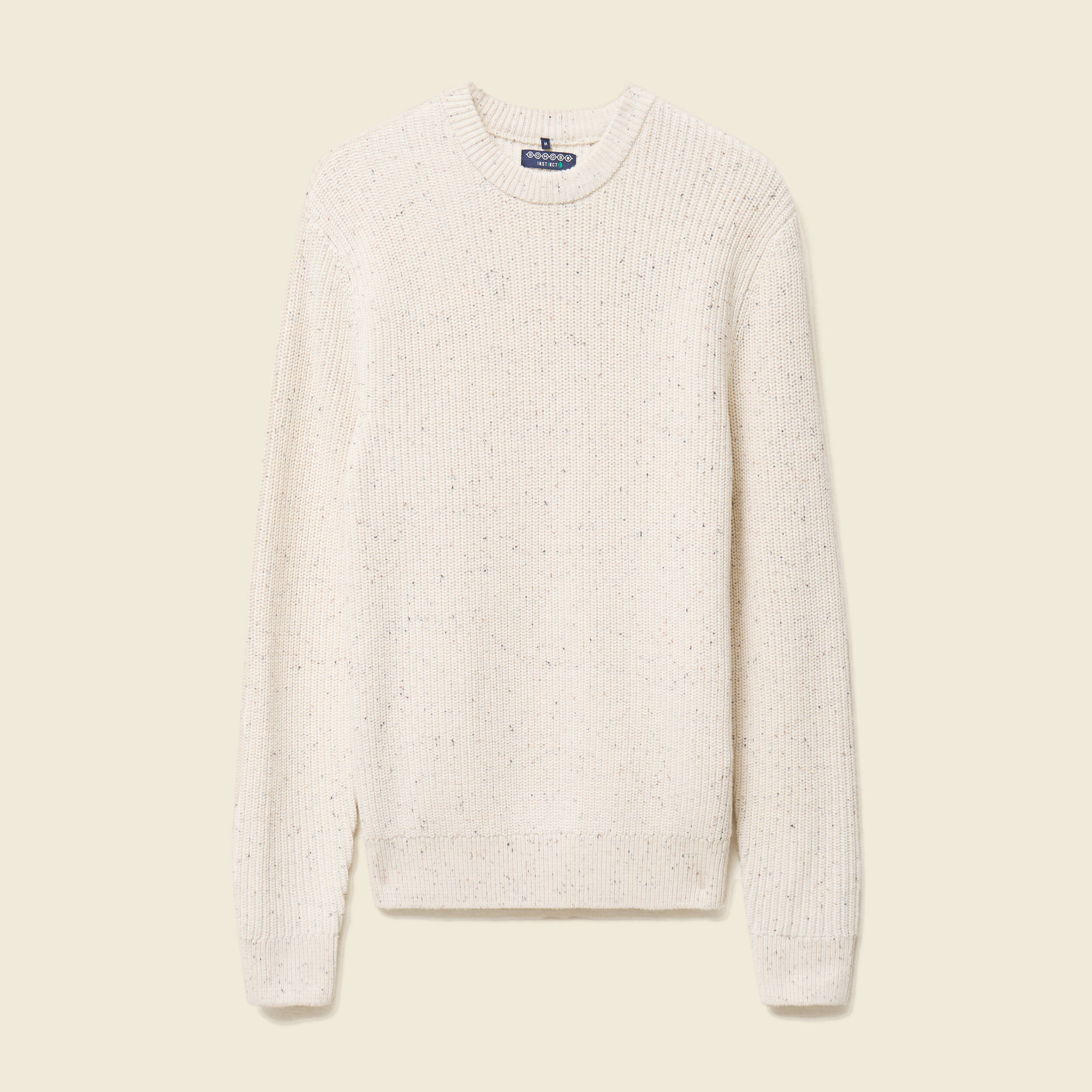 Pull col rond manches longues en coton ecru homme
