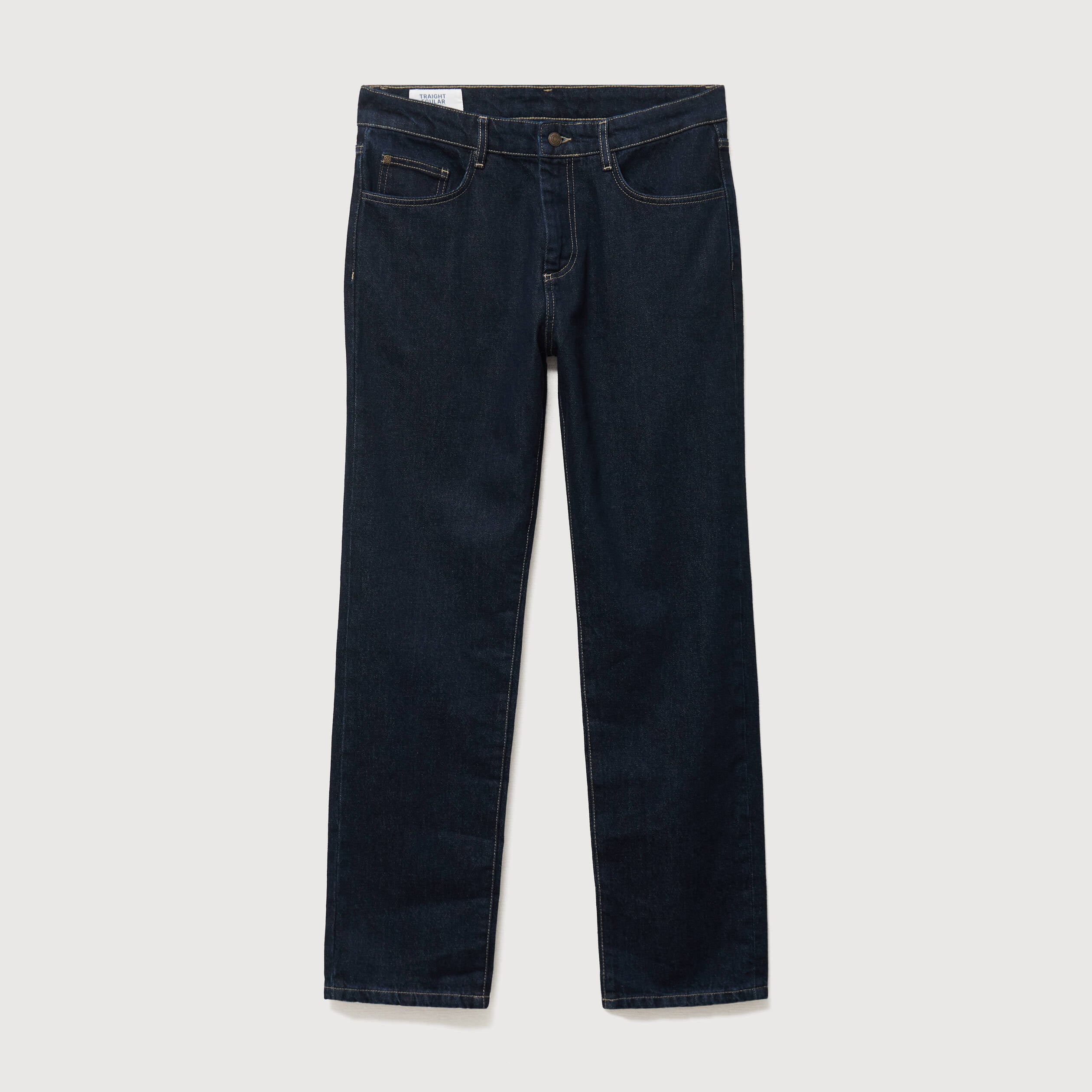 Jeans straight longueur 32 en coton denim brut rinse homme