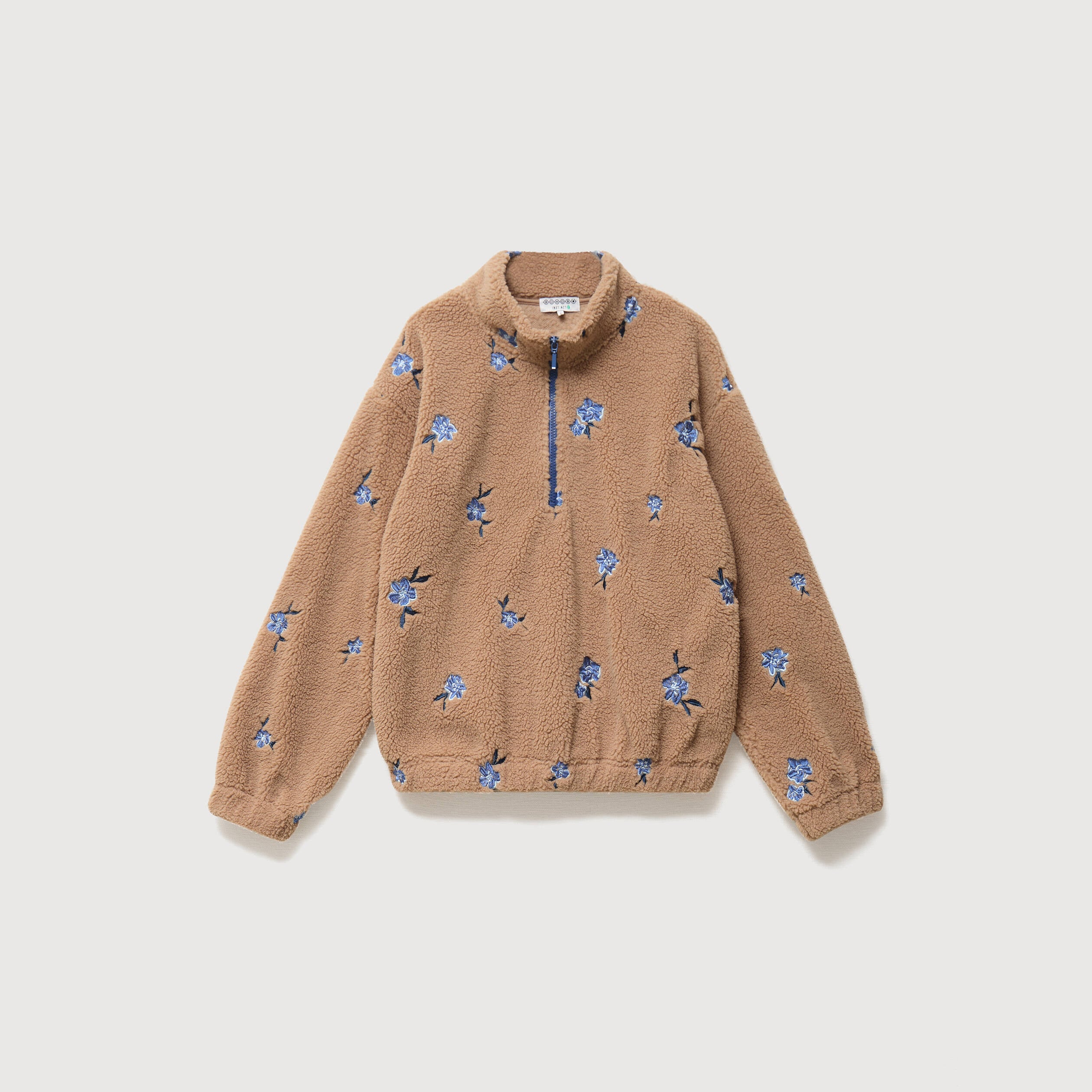 Sweat bouclette sherpa col montant taupe femme