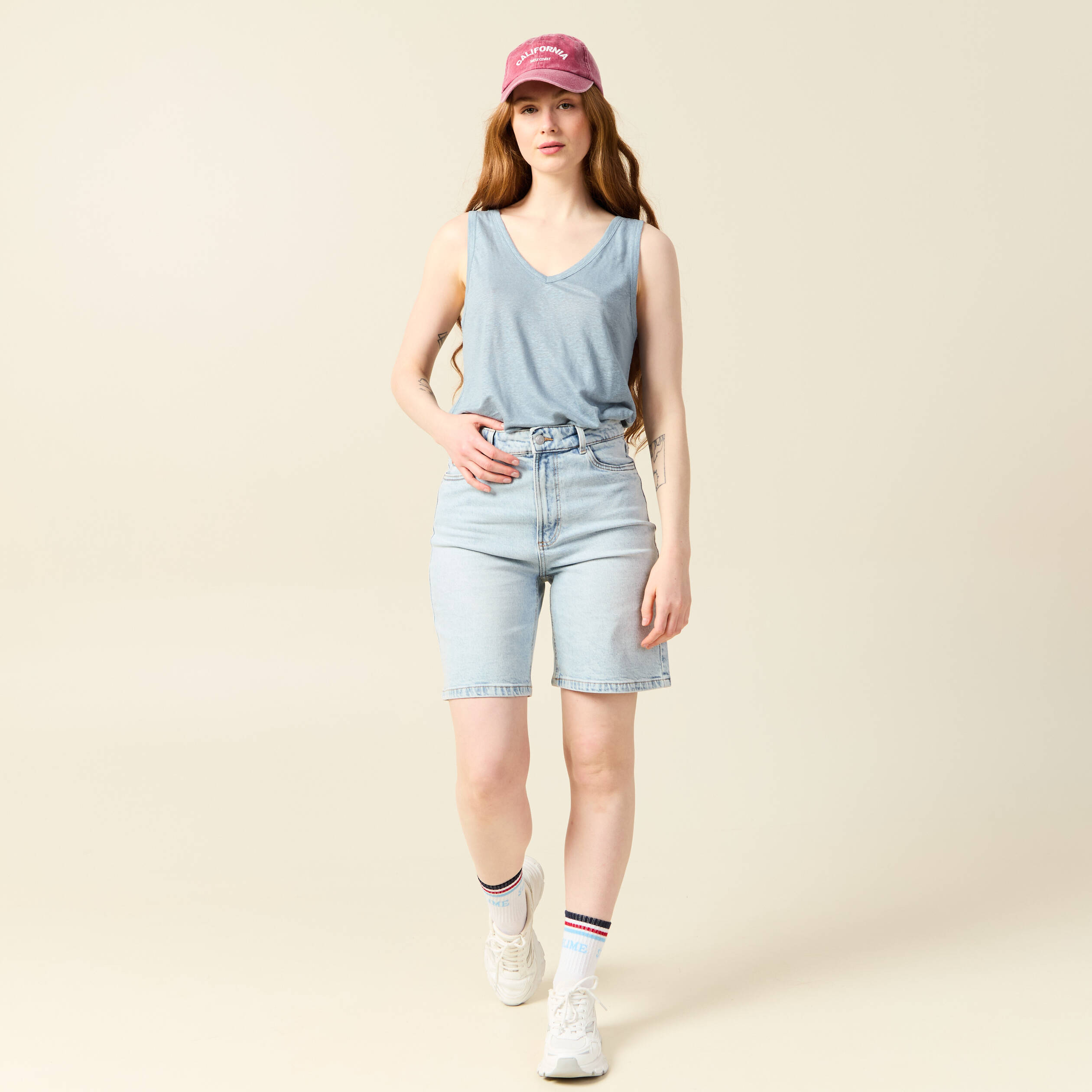 debardeur sans manches en lin bleu gris femme Débardeur sans manches en lin bleu gris femme