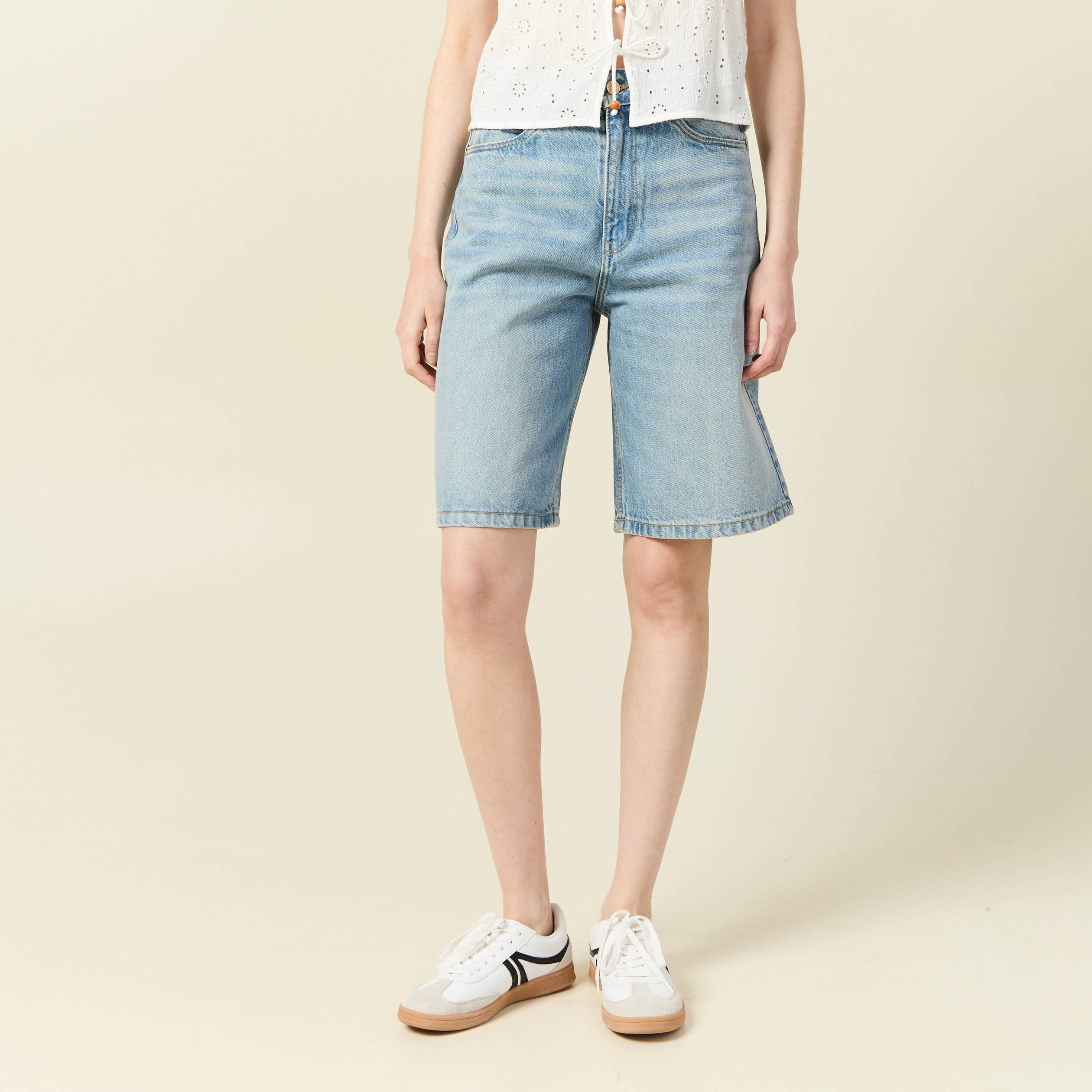 bermuda large en jean denim used femme Bermuda large en jean denim used femme