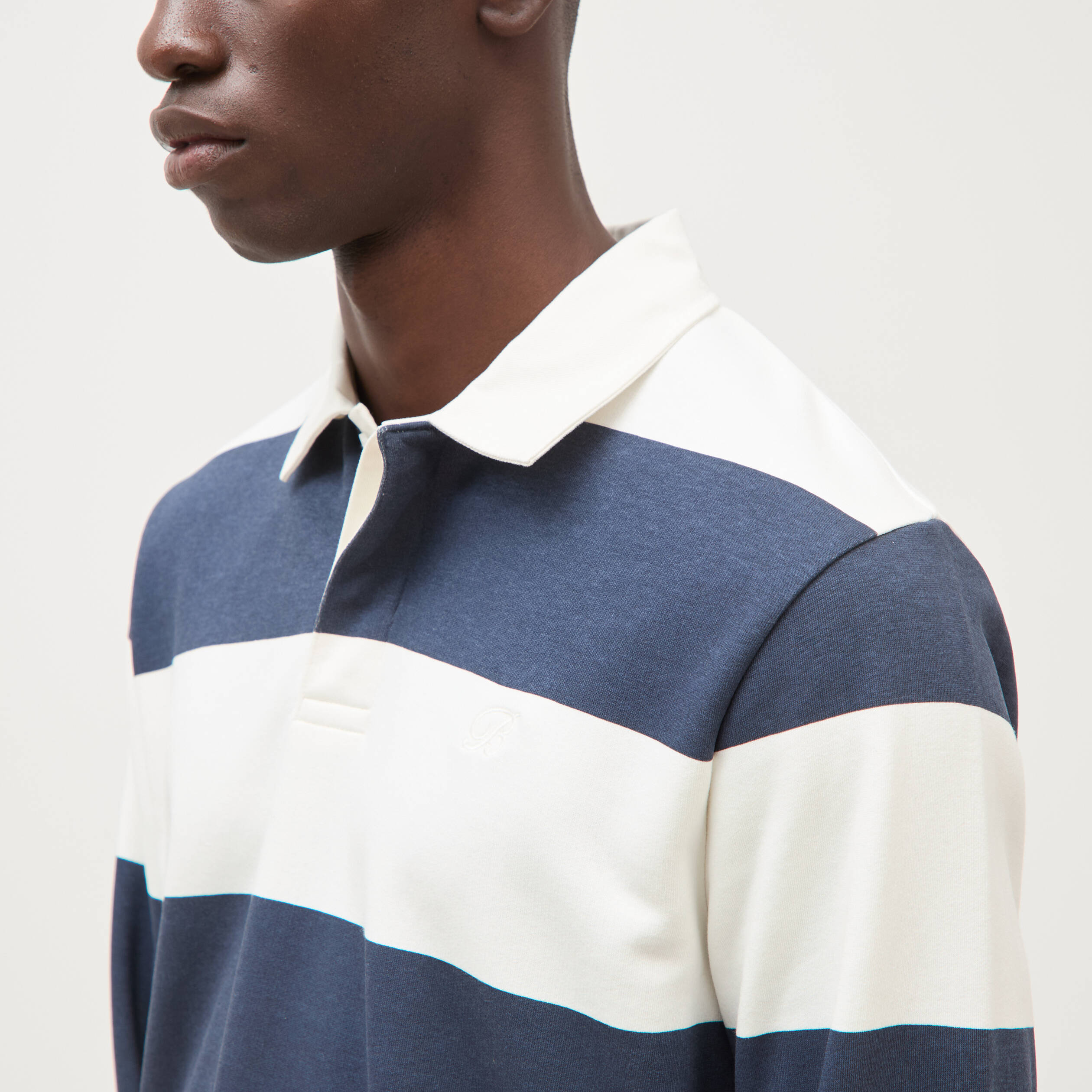 Polo manches longues broderie bleu marine homme