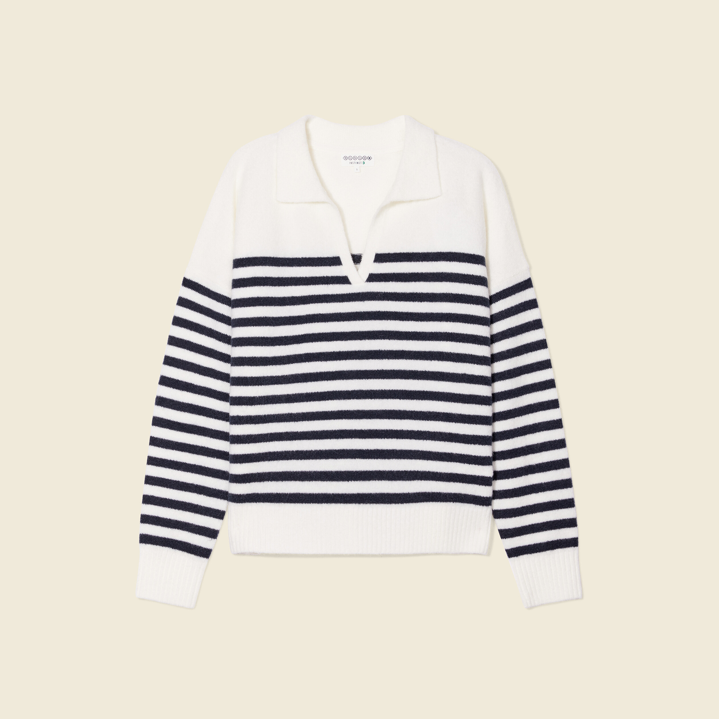 Pull col polo ecru femme