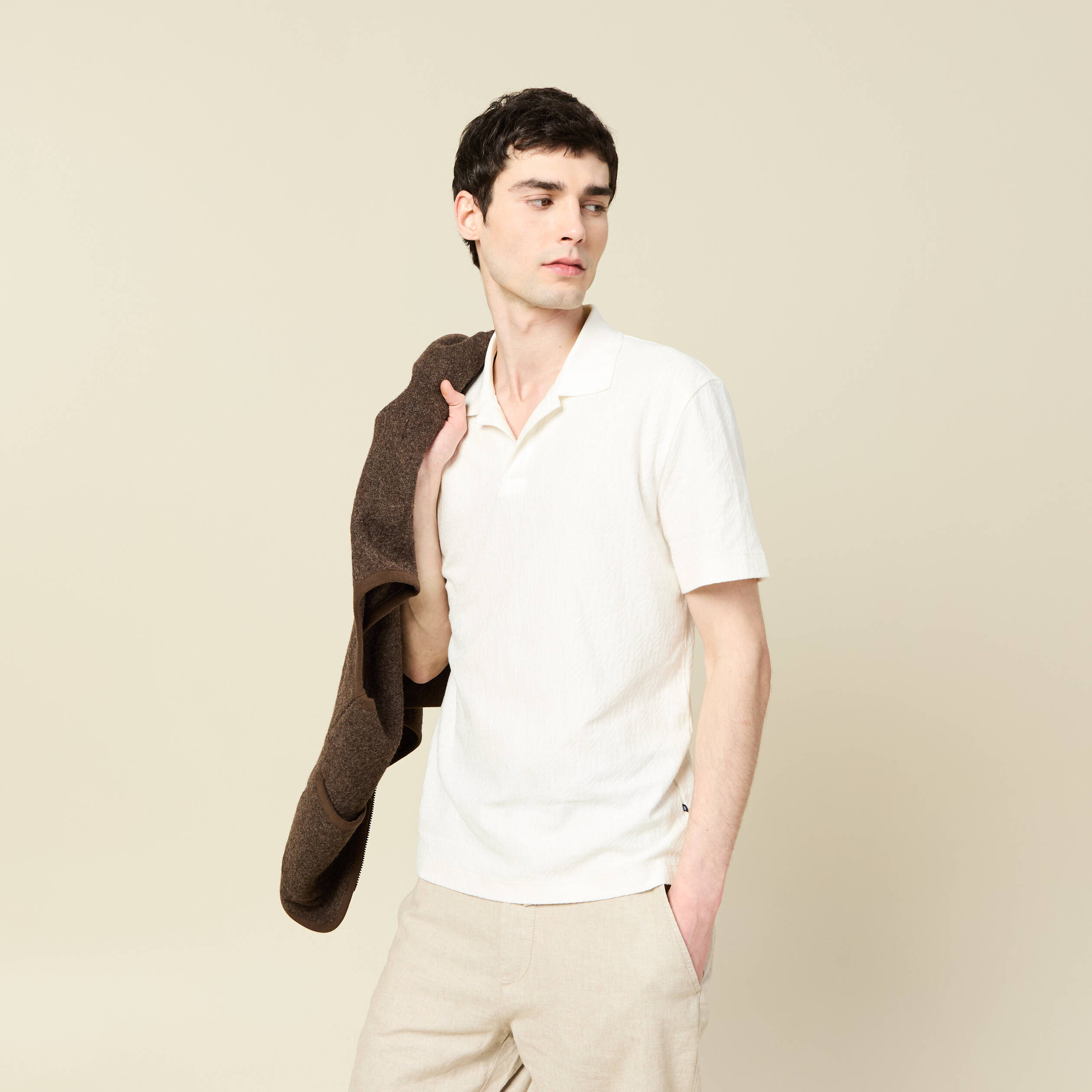 Polo manches courtes ecru homme