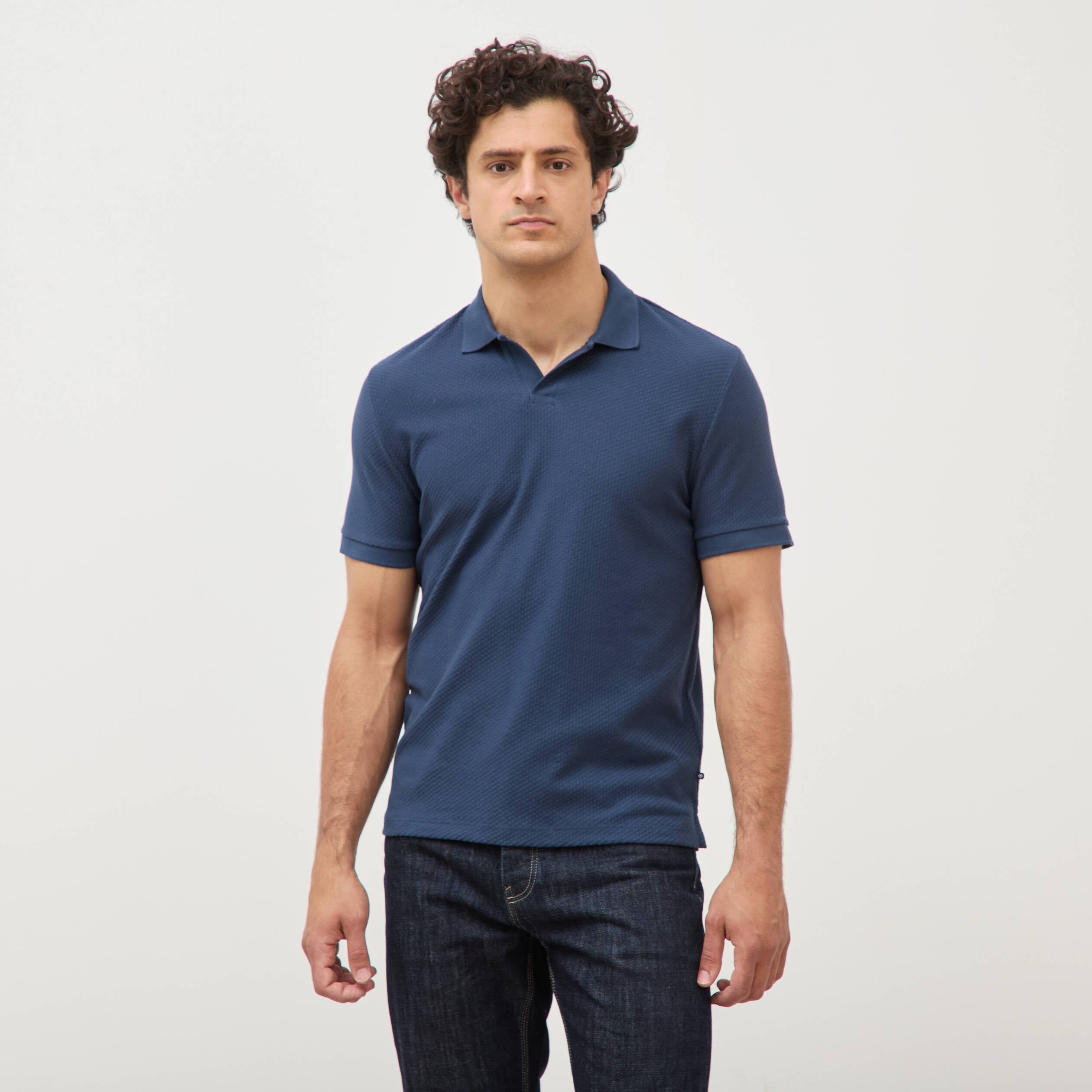 Polo manches coude bleu fonc&eacute; homme