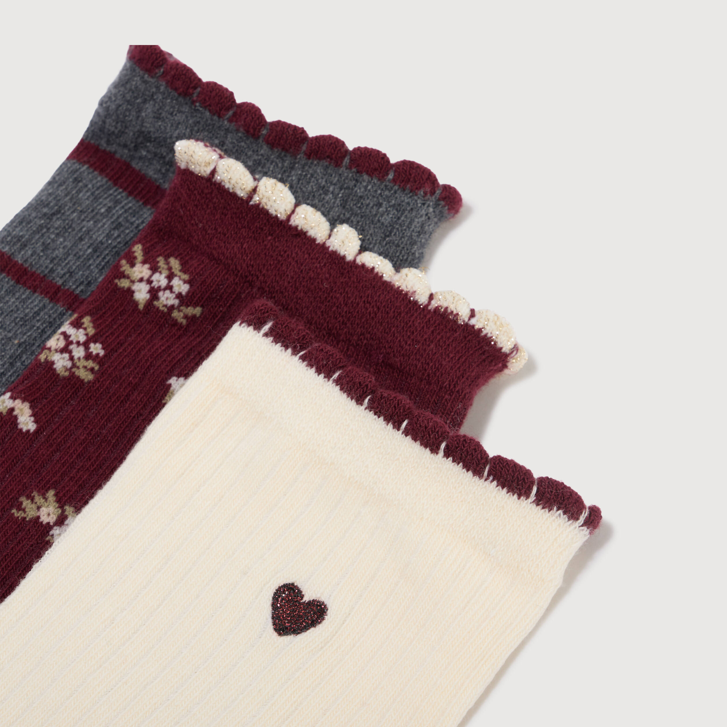 Lot de 3 paires chaussettes hautes bordeaux femme