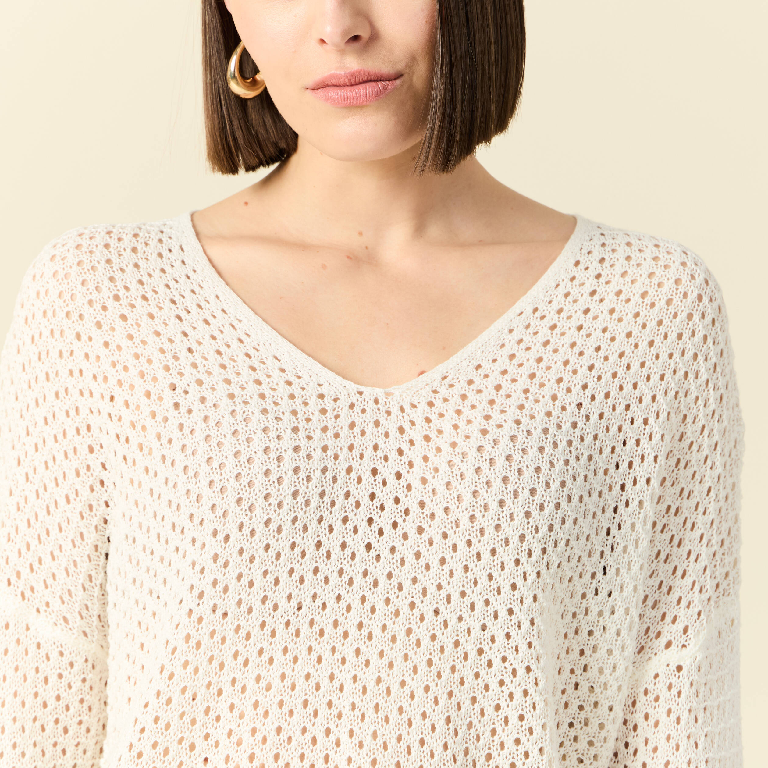 pull col en v eco responsable ecru femme Pull col en V éco-responsable ecru femme