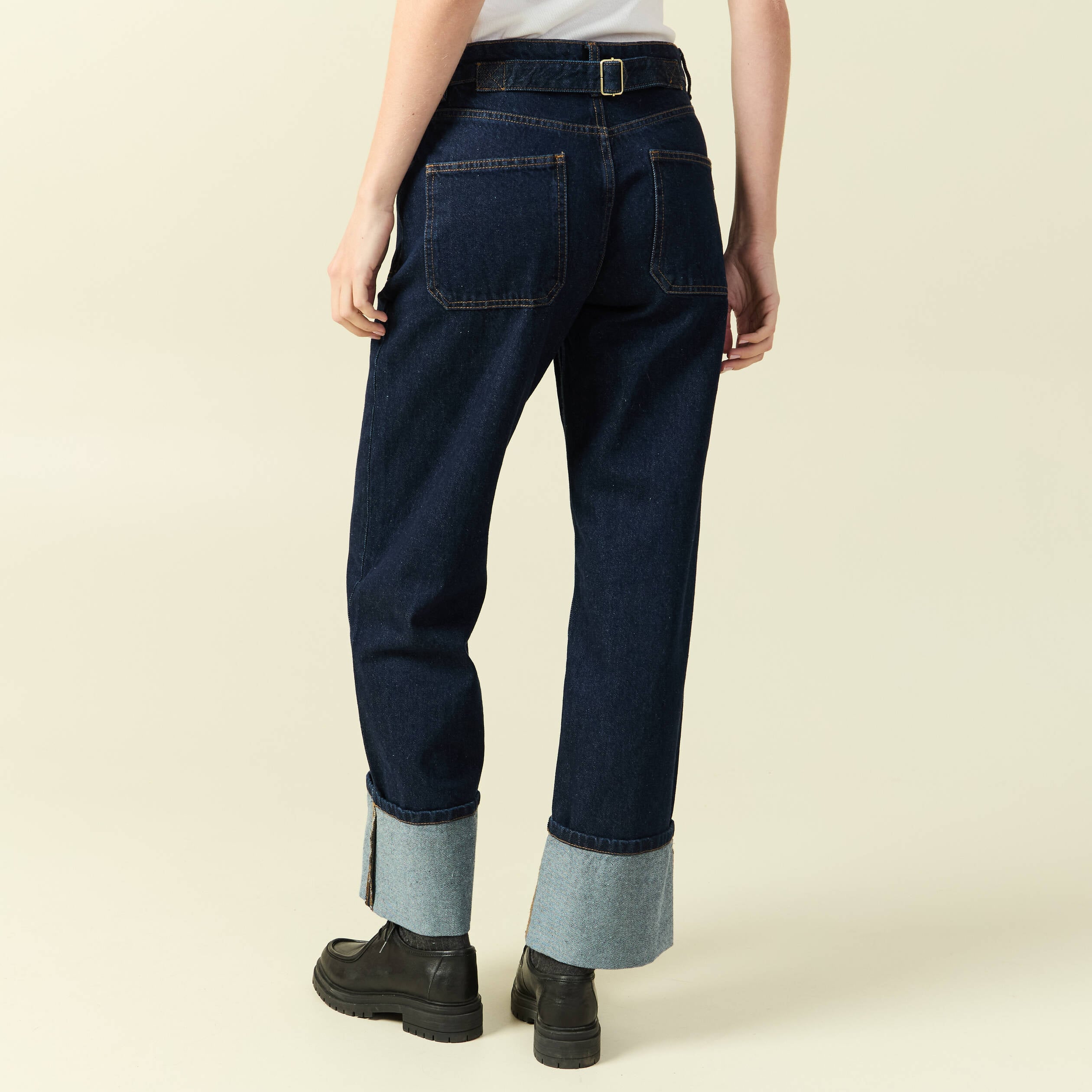 Jeans wide large taille haute denim brut rinse femme