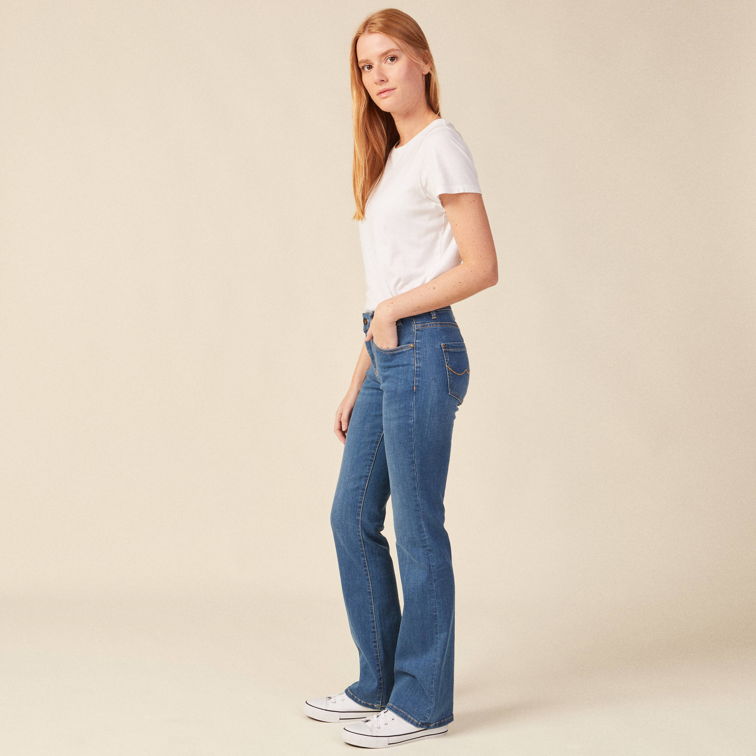 Jeans bootcut détails tressés denim stone femme