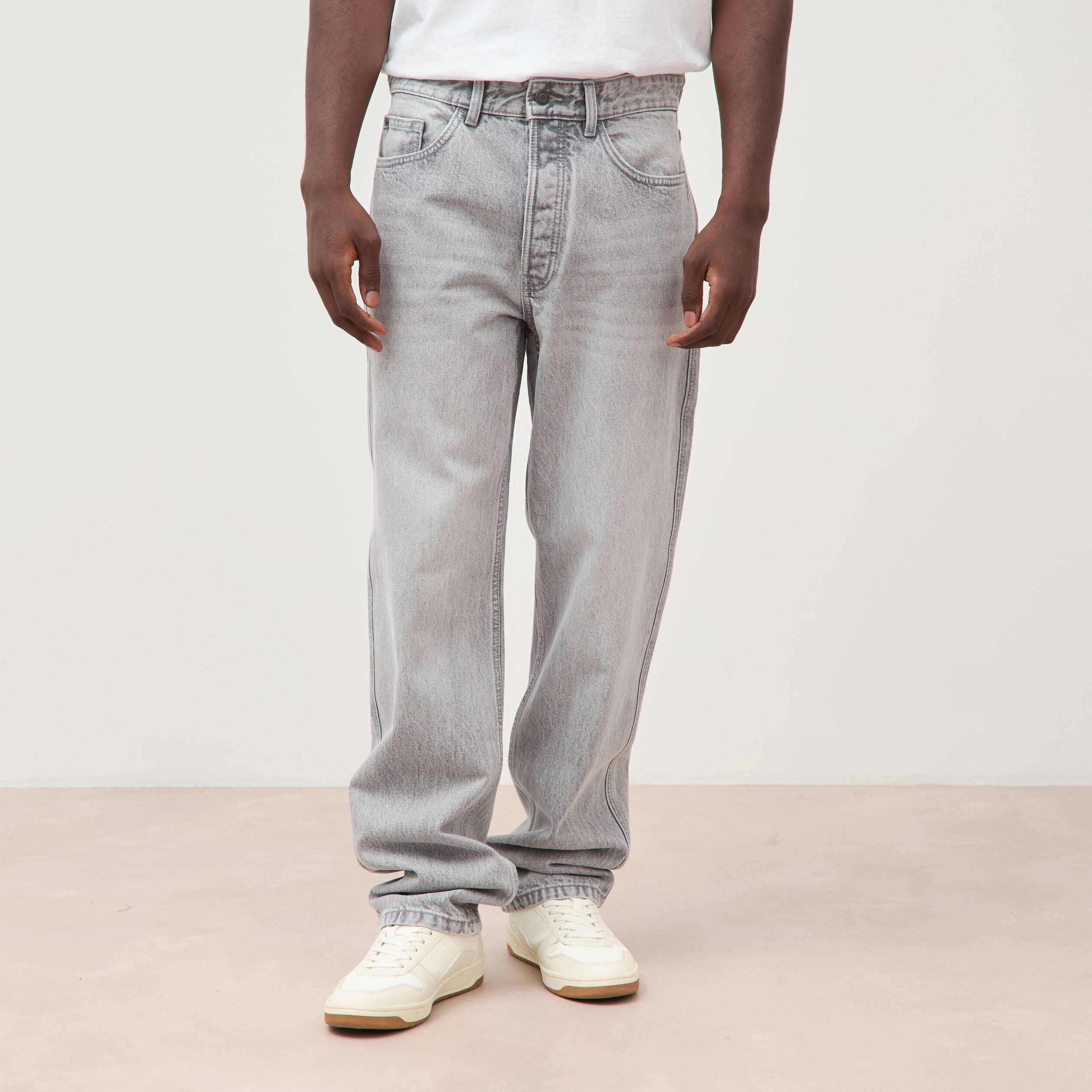 Jeans large longueur 34 en coton denim snow gris homme