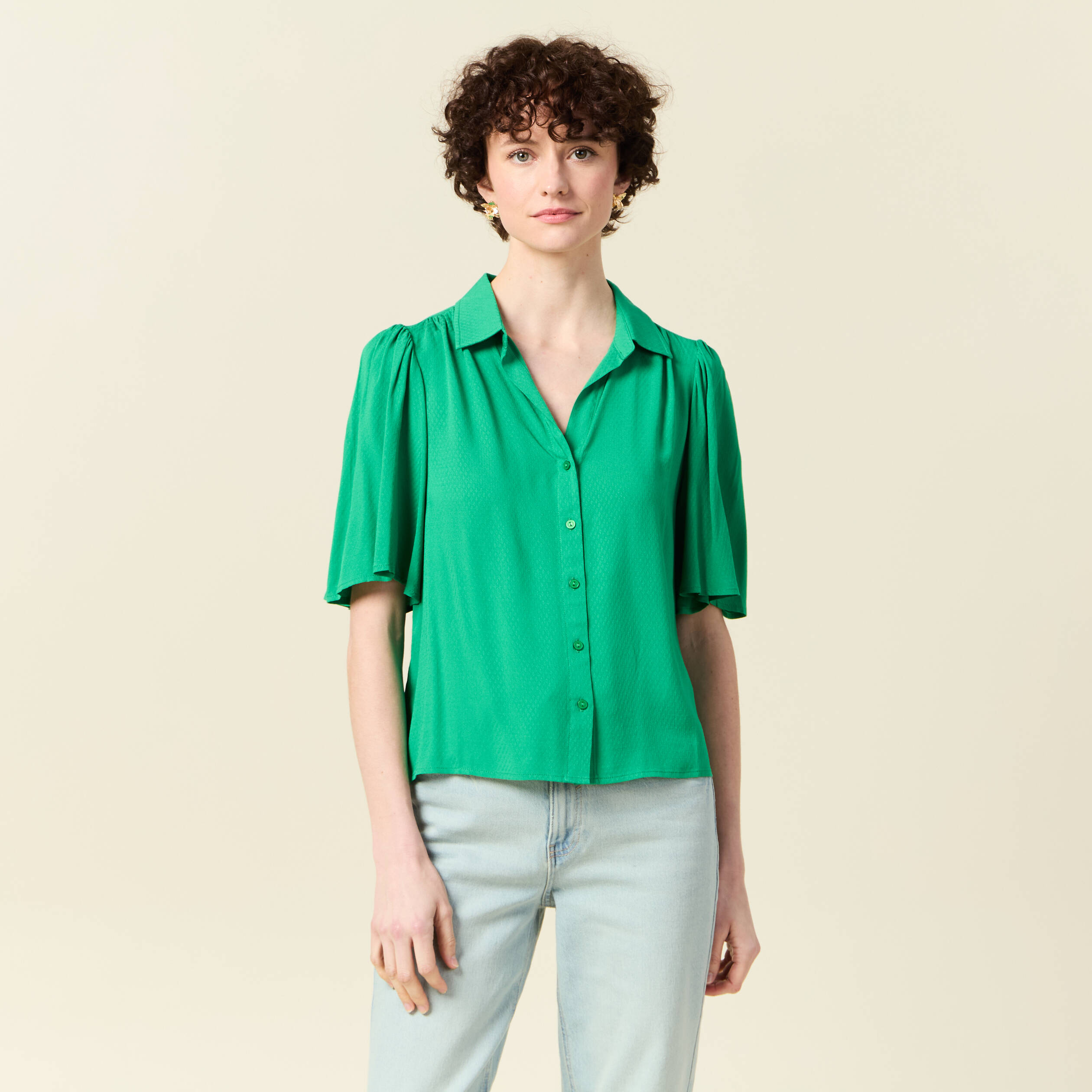 Chemise manches courtes vert femme