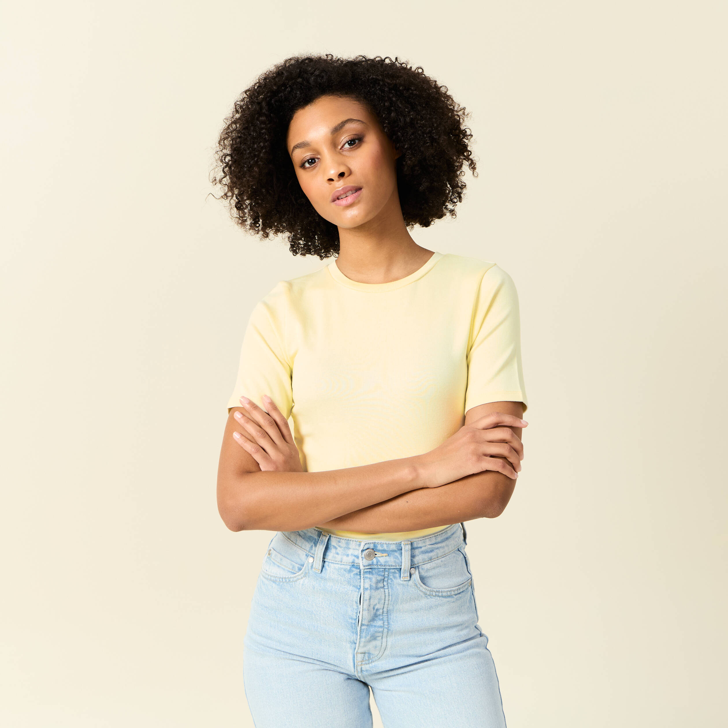 T-shirt manches courtes jaune pastel femme