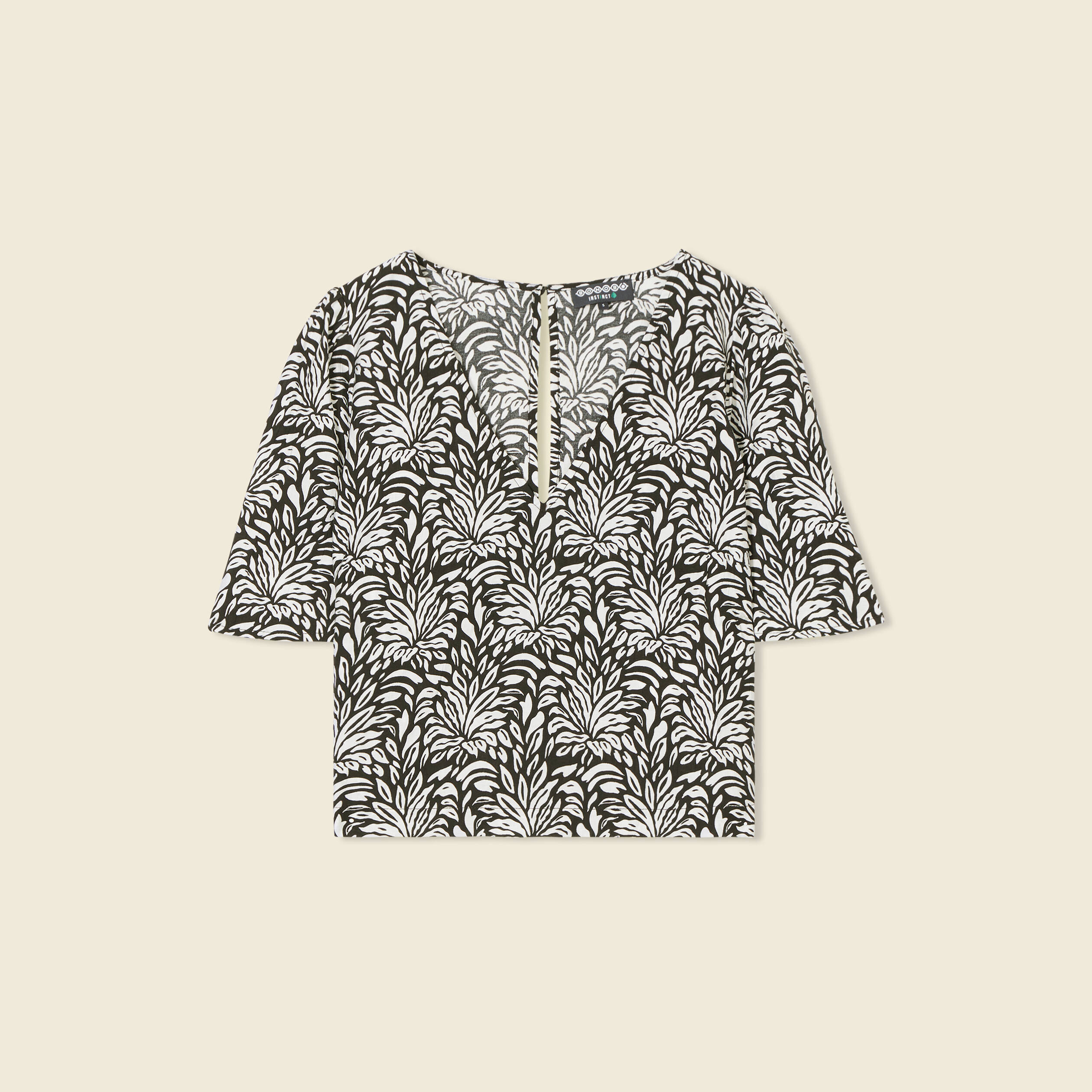 Blouse courte col v manches courtes noir femme