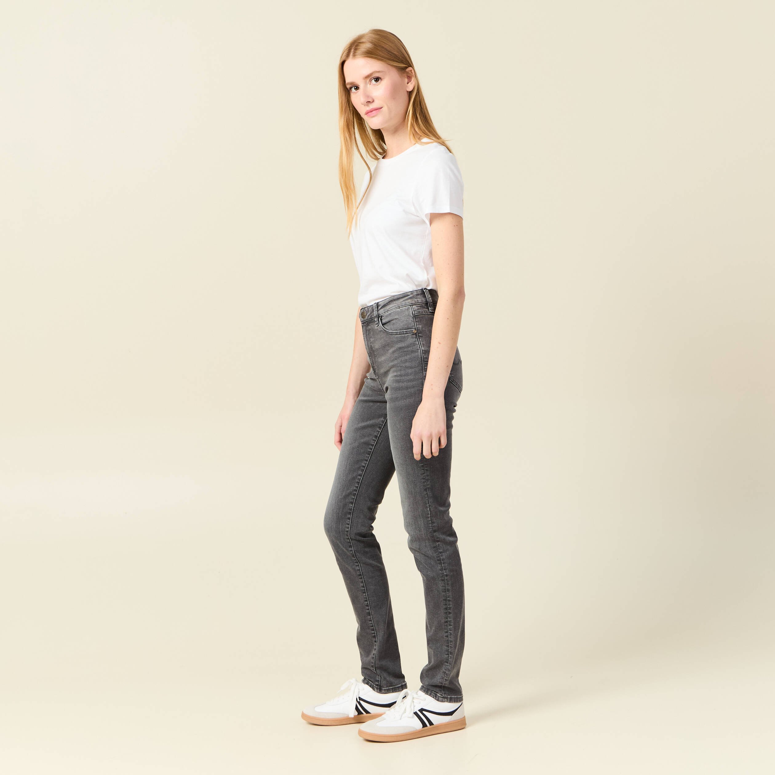 jeans slim taille haute denim gris femme Jeans slim taille haute denim gris femme
