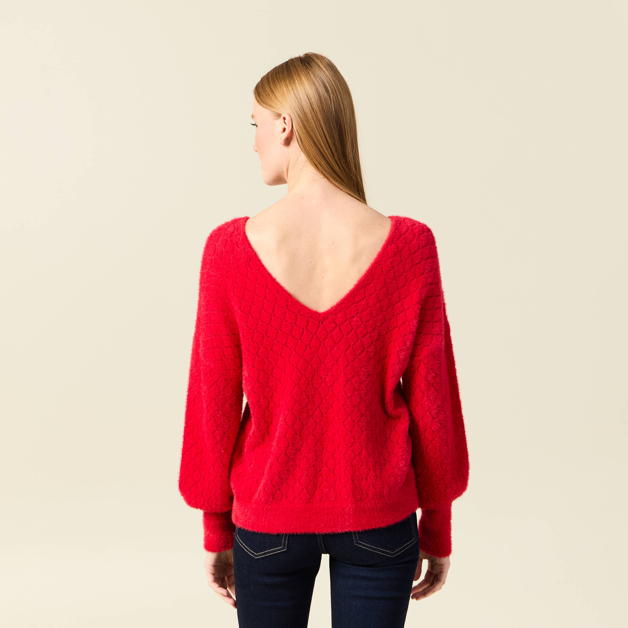 Pull manches longues rouge femme